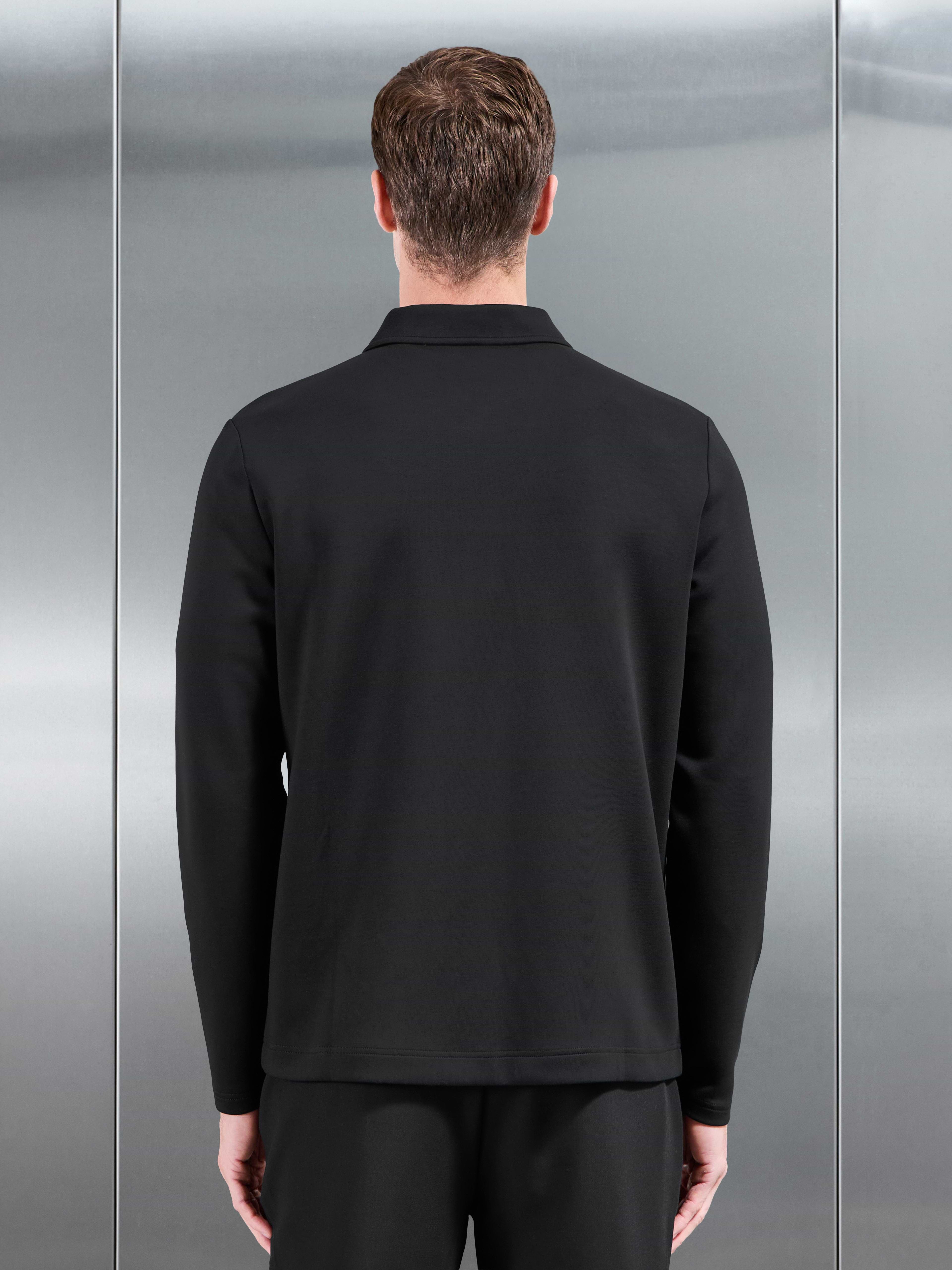 Interlock Jersey Pocket Zip Through Overshirt in Black