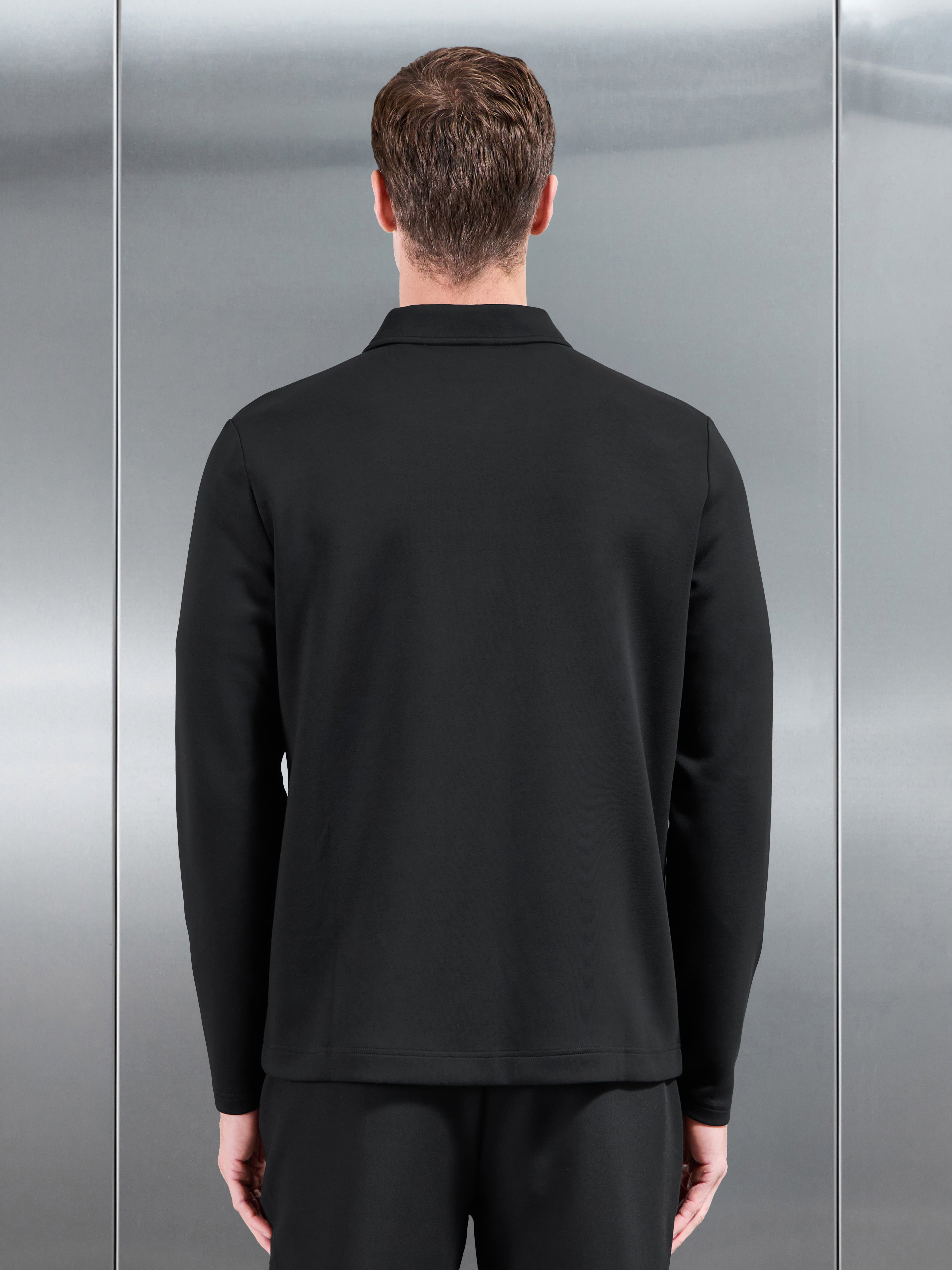 Interlock Jersey Pocket Zip Through Overshirt in Black