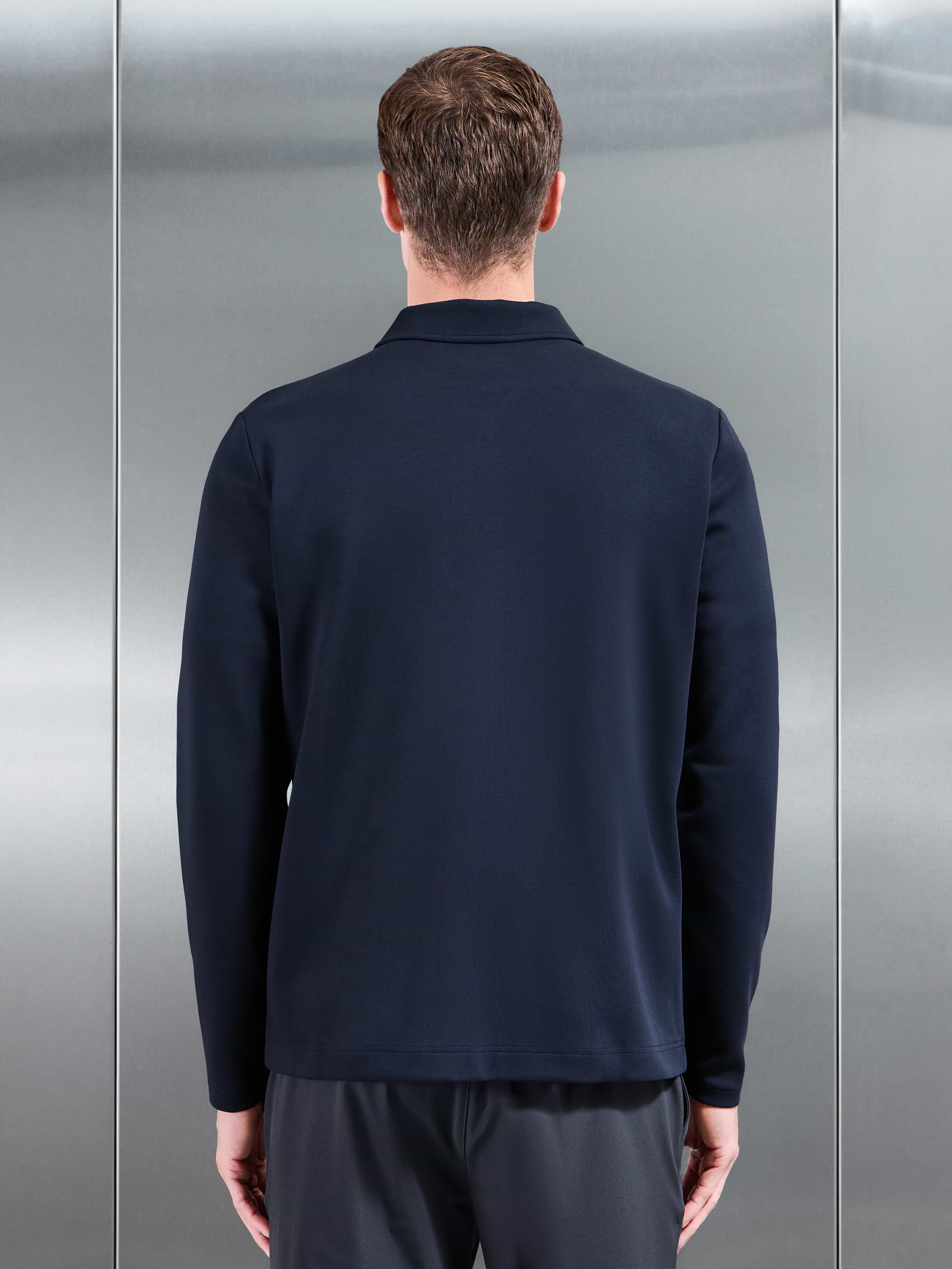 Interlock Jersey Pocket Zip Through Overshirt in Navy