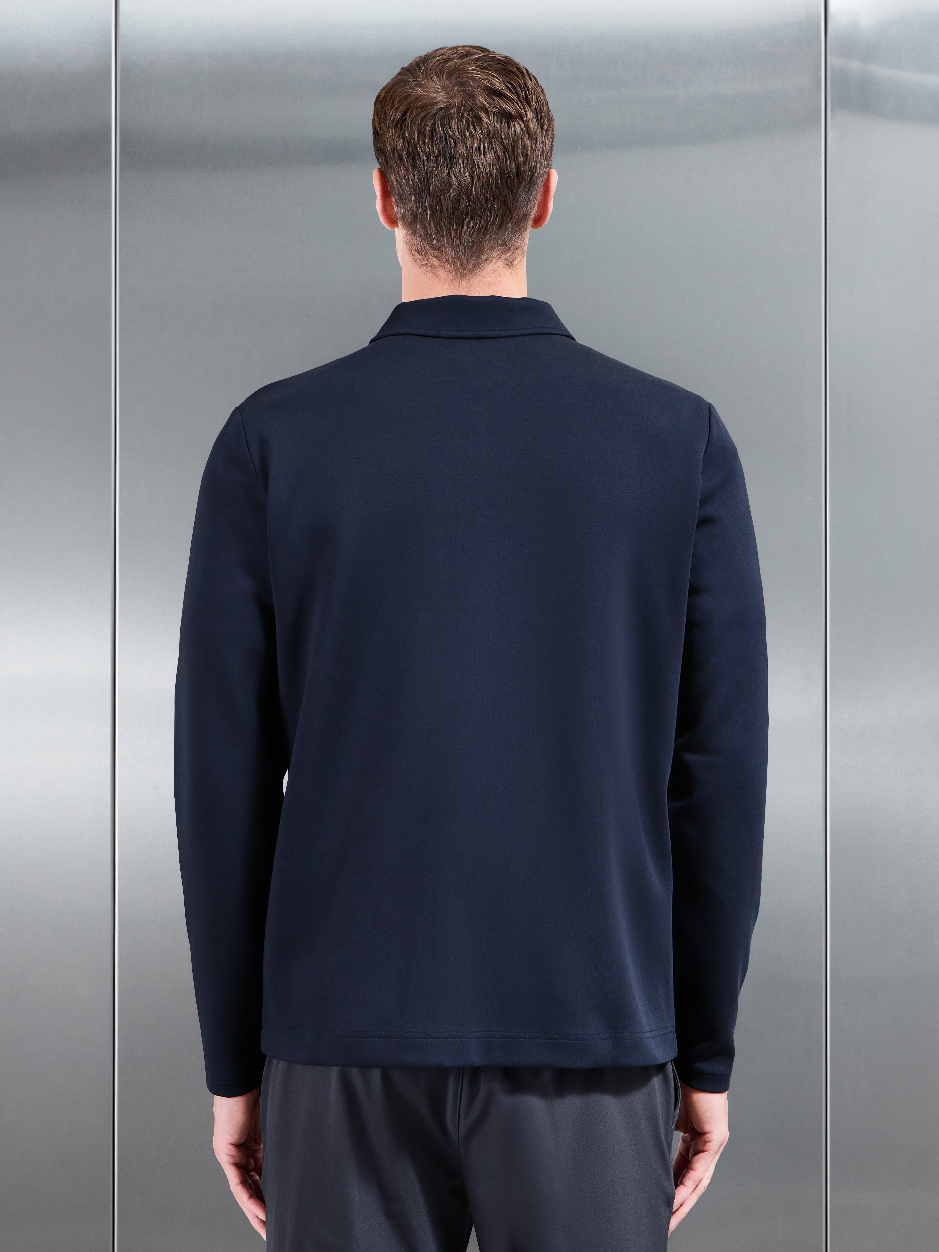 Interlock Jersey Pocket Zip Through Overshirt in Navy