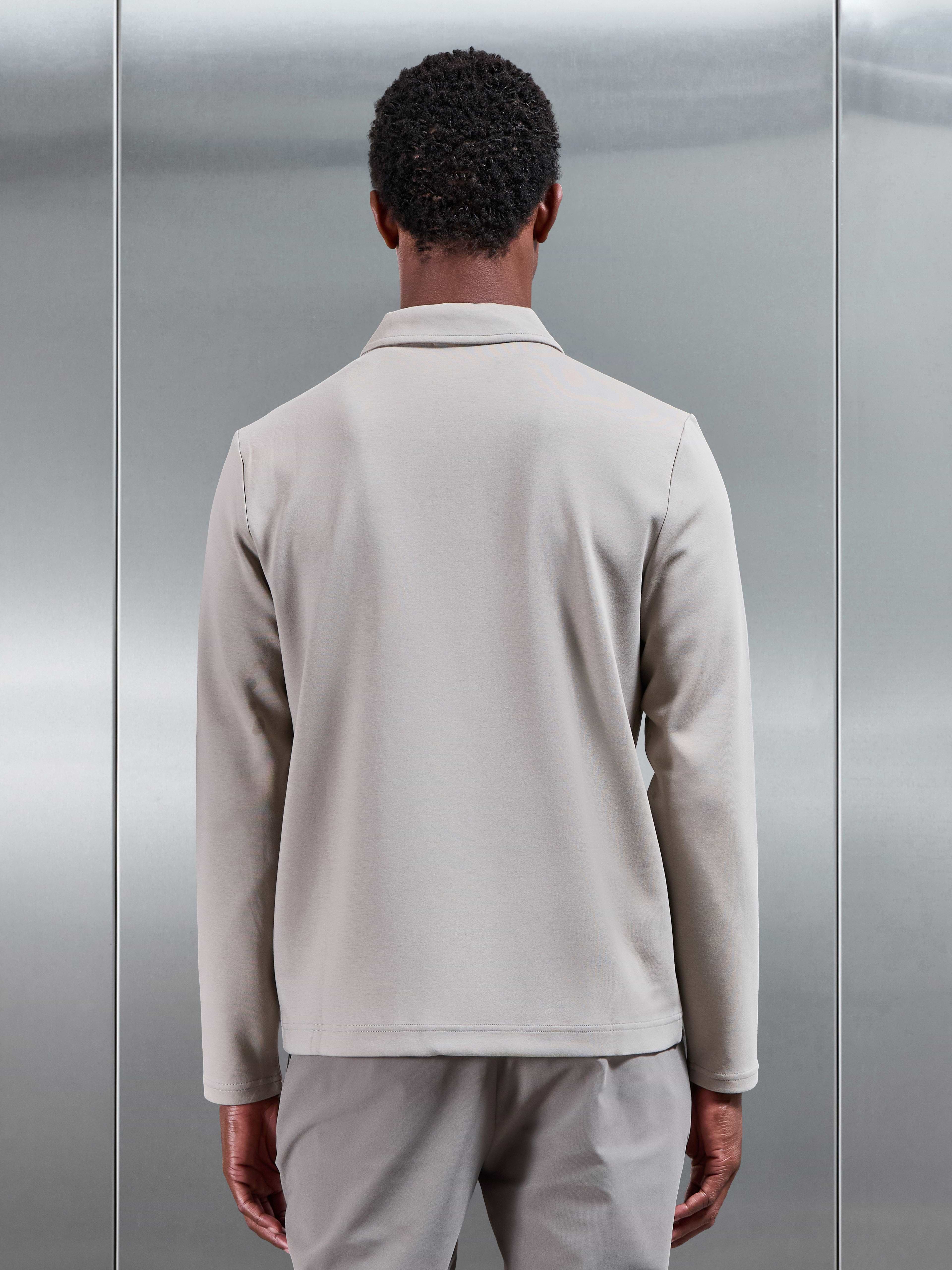 Interlock Jersey Pocket Zip Through Overshirt in Stone