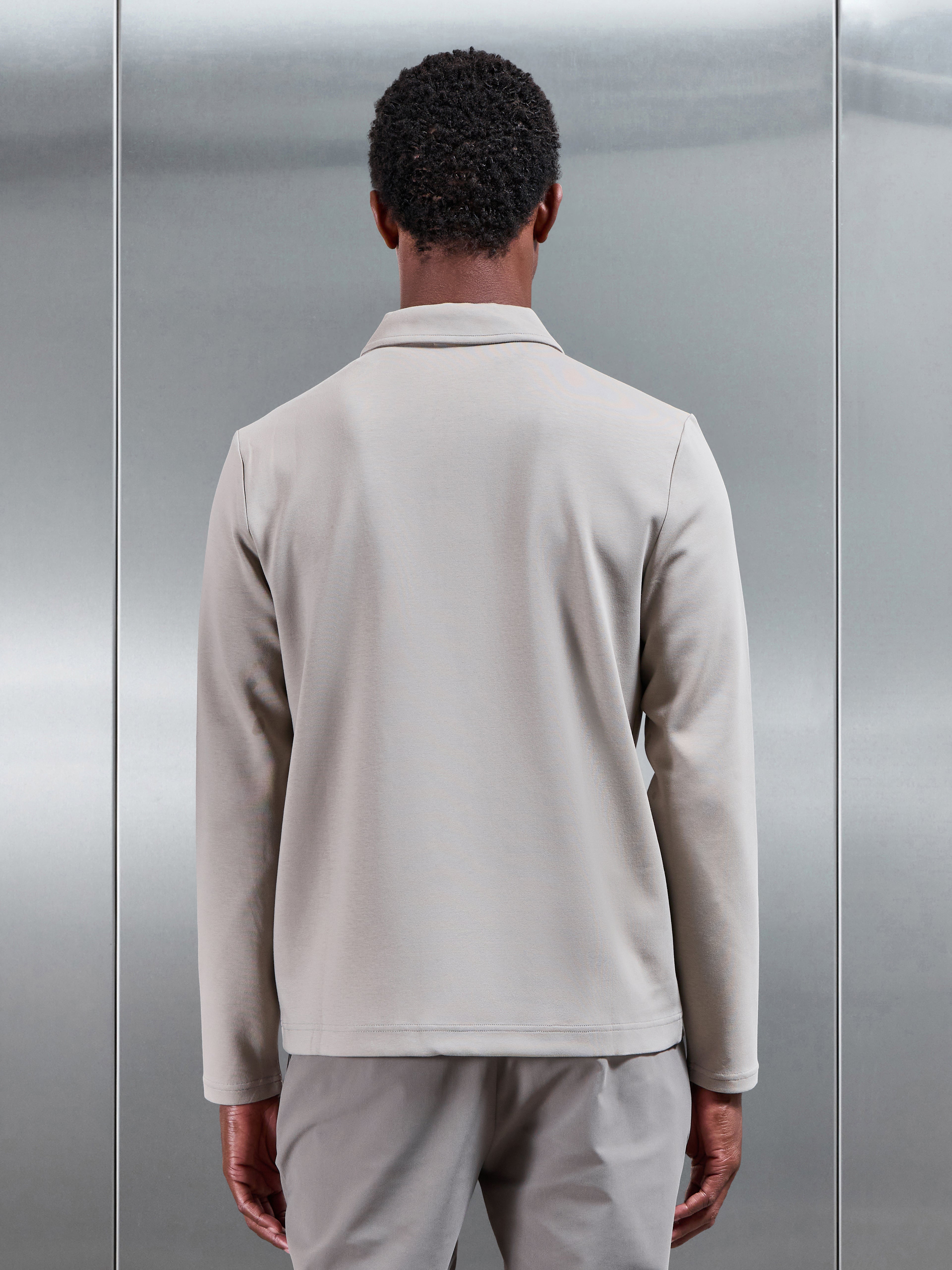 Interlock Jersey Pocket Zip Through Overshirt in Stone