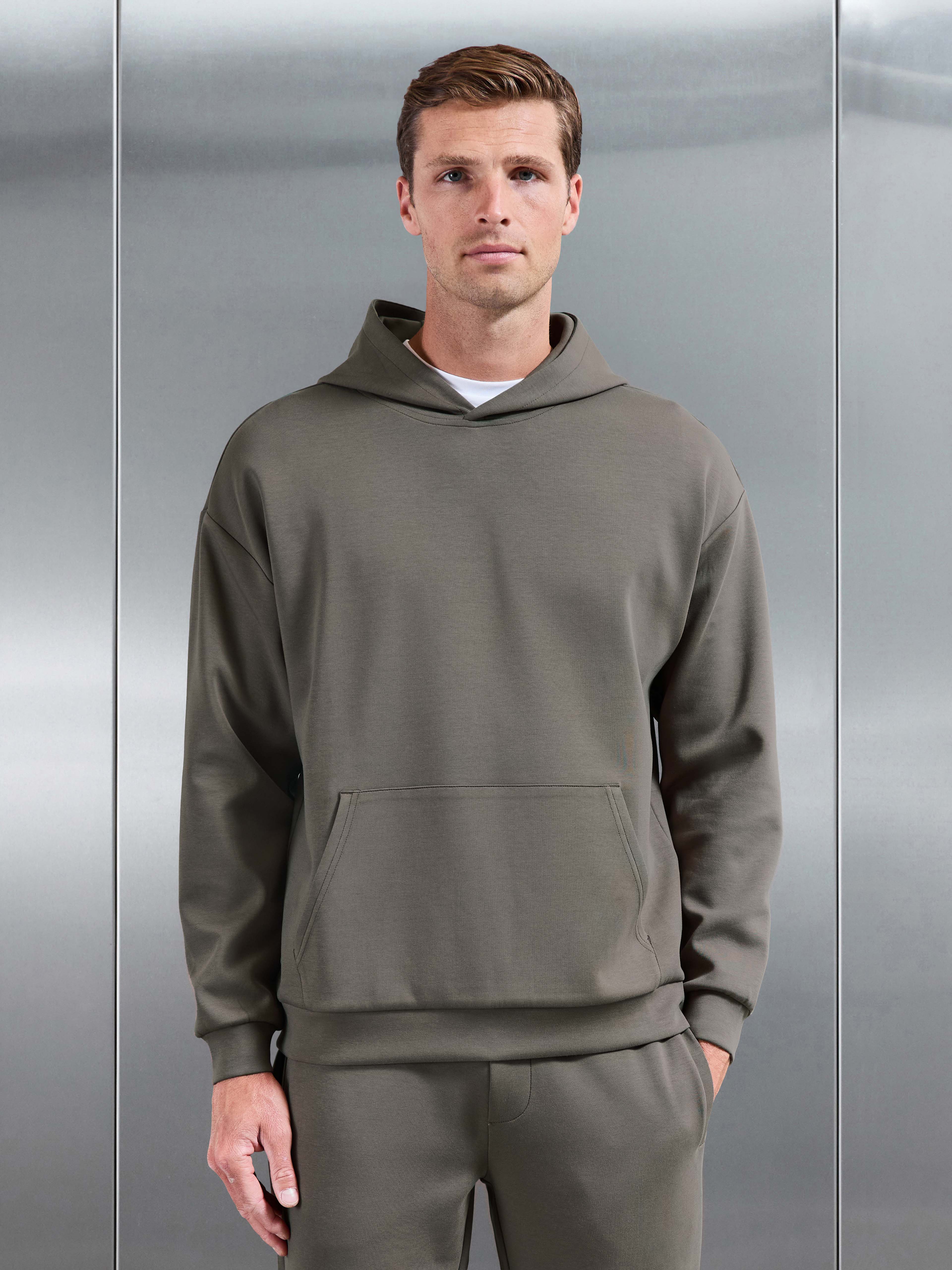 Interlock Jersey Relaxed Fit Hoodie in Taupe