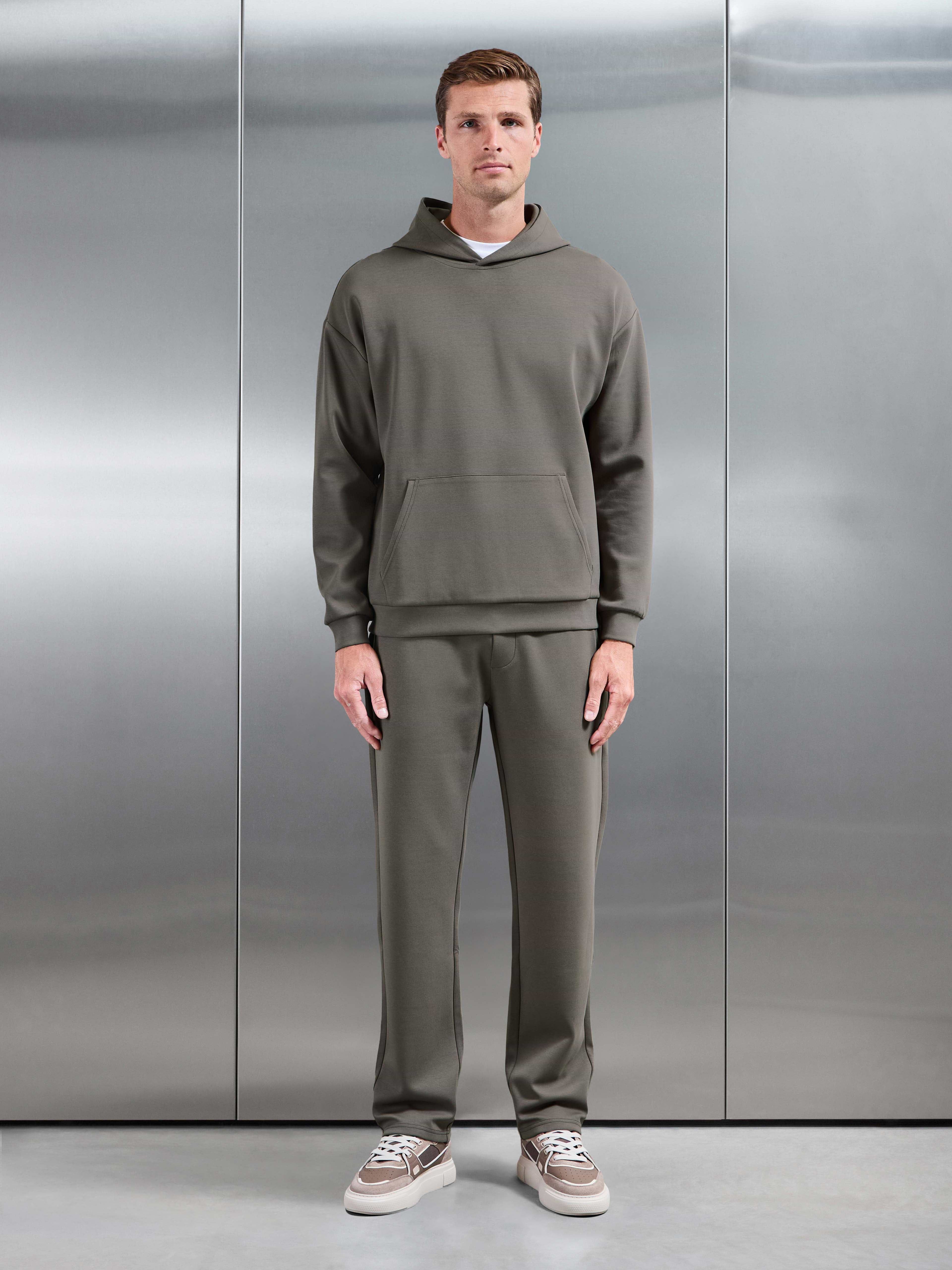 Interlock Jersey Relaxed Fit Hoodie in Taupe
