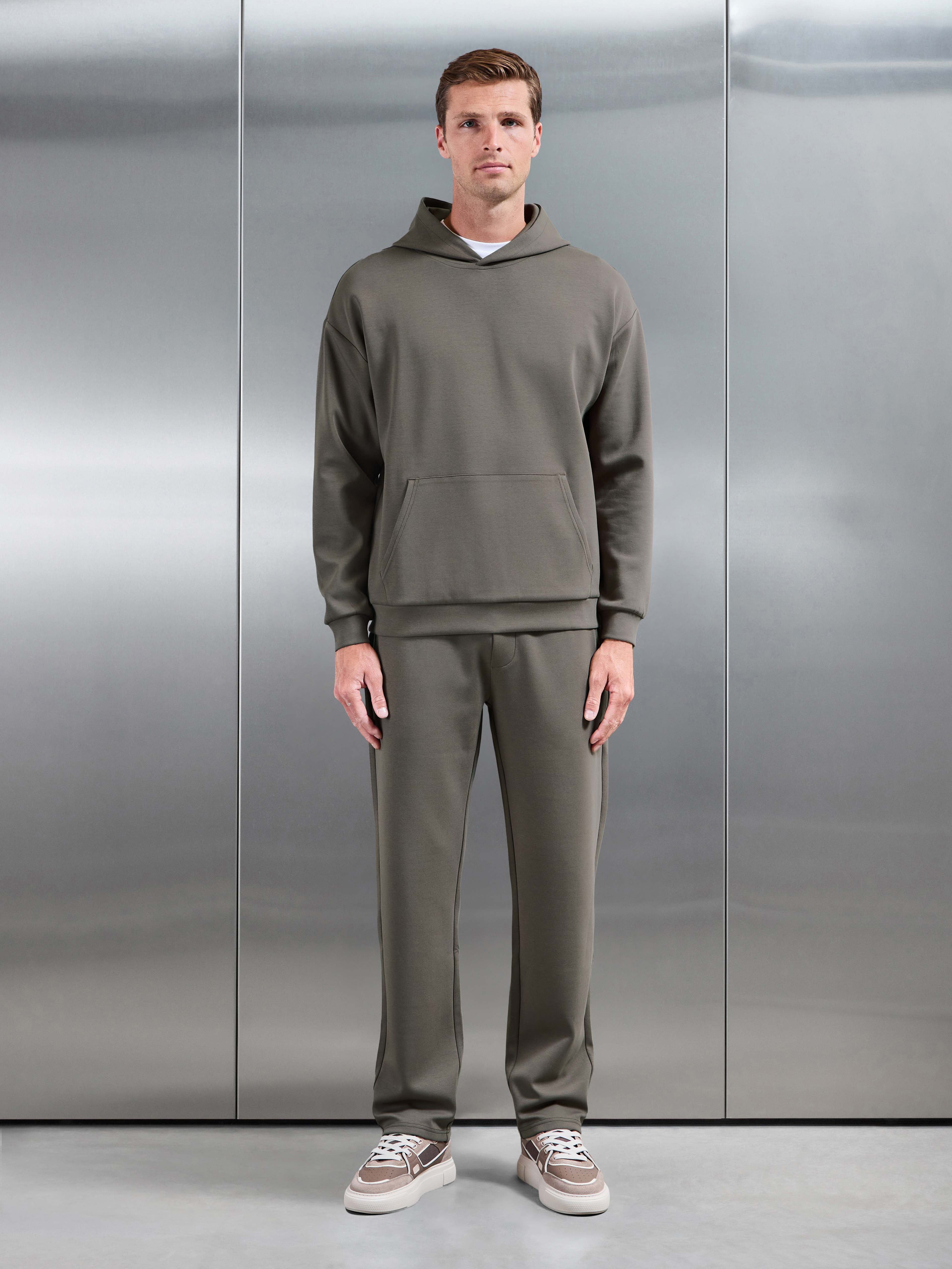Interlock Jersey Relaxed Fit Hoodie in Taupe