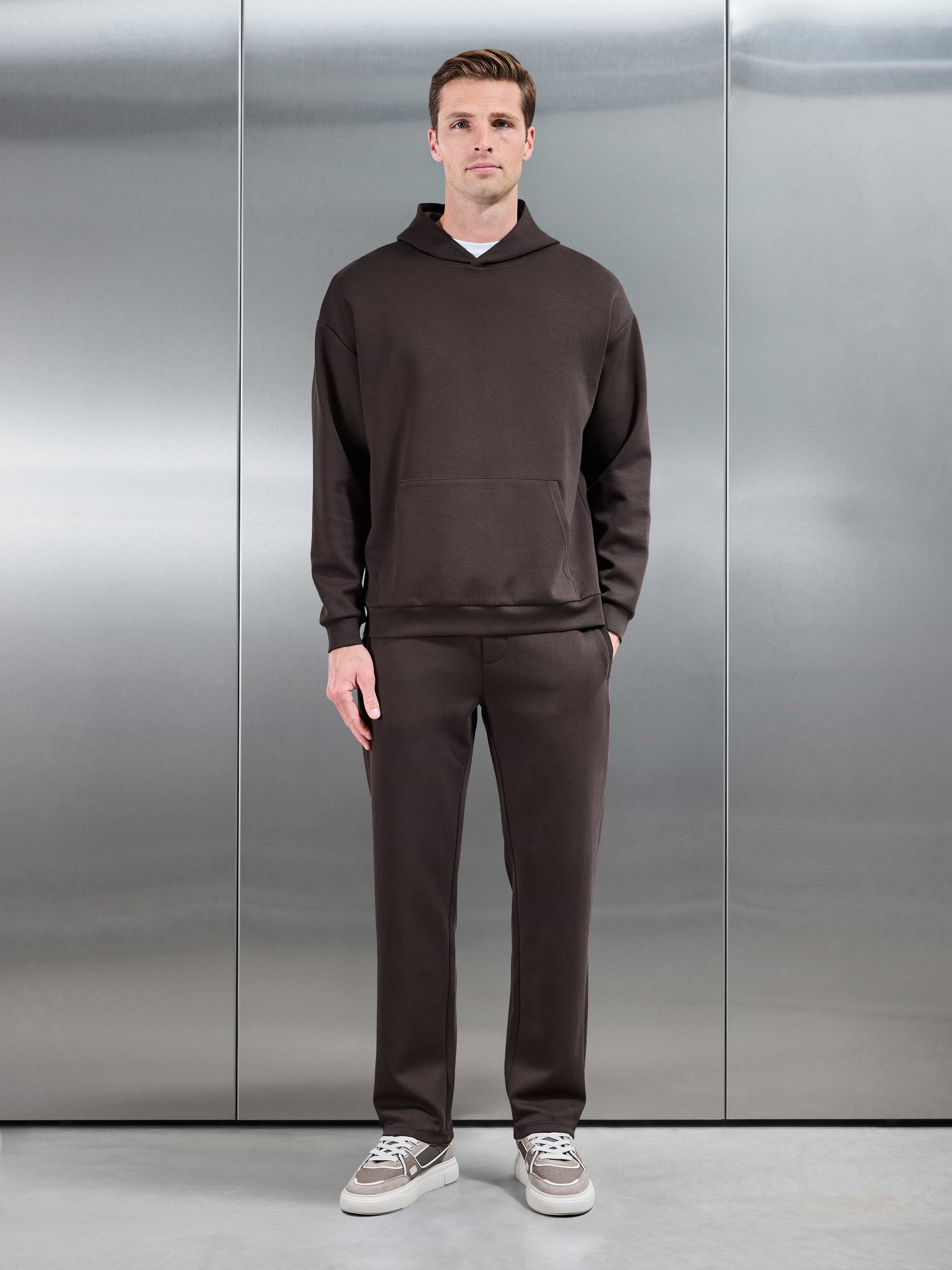 Interlock Jersey Relaxed Fit Hoodie in Brown