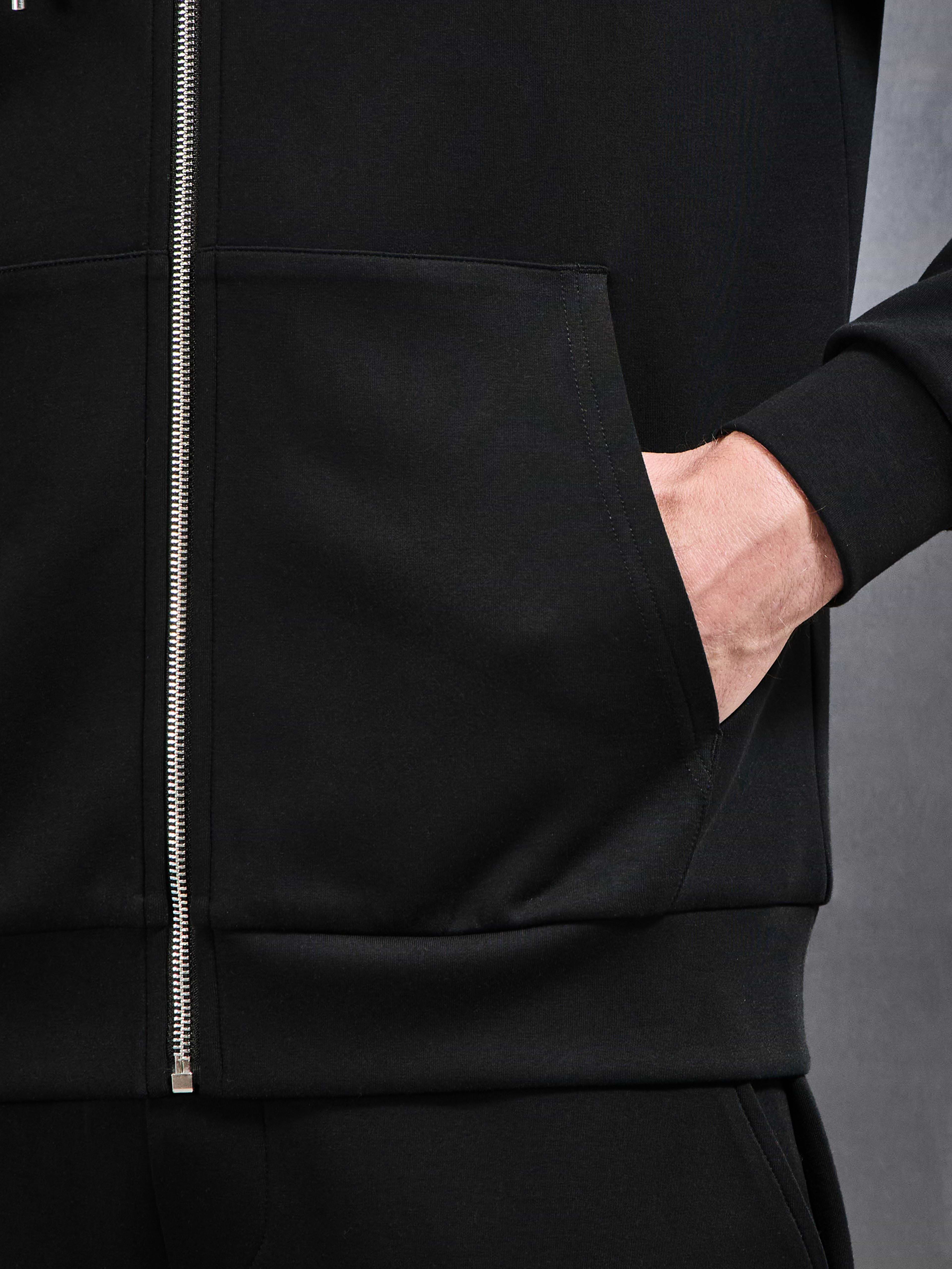 Interlock Jersey Zip Hoodie in Black