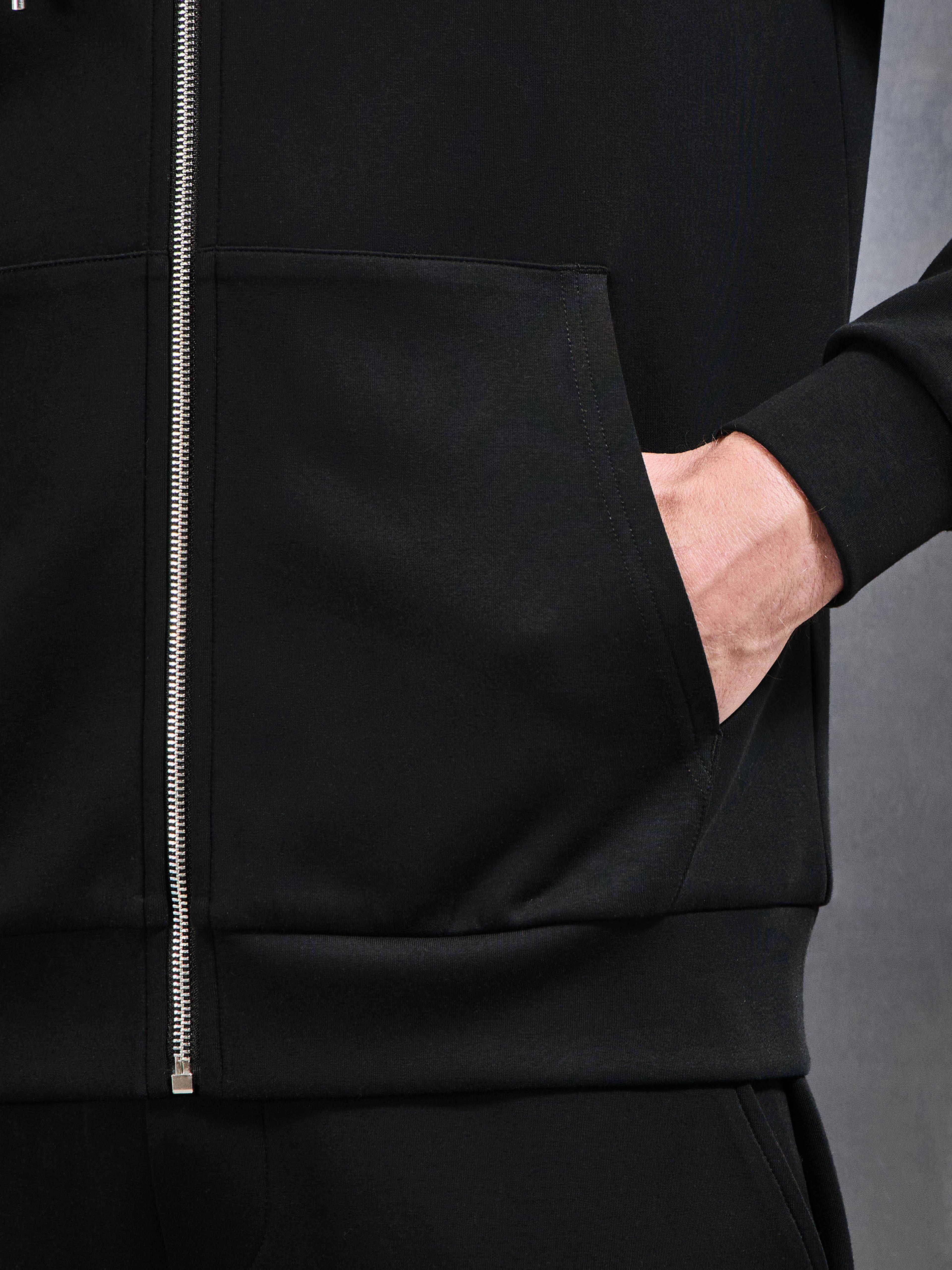 Interlock Jersey Zip Hoodie in Black