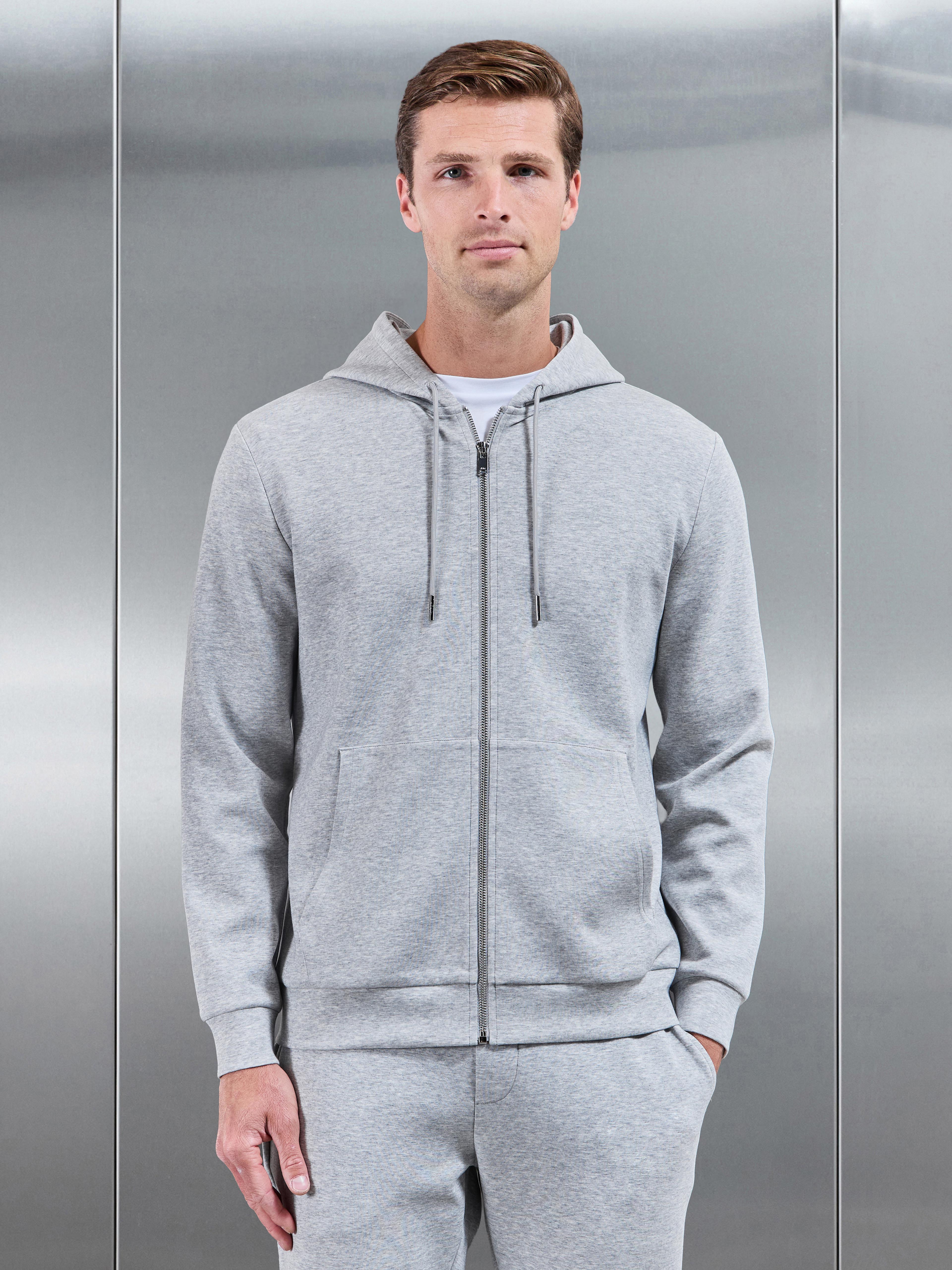 Interlock Jersey Zip Hoodie in Marl Grey