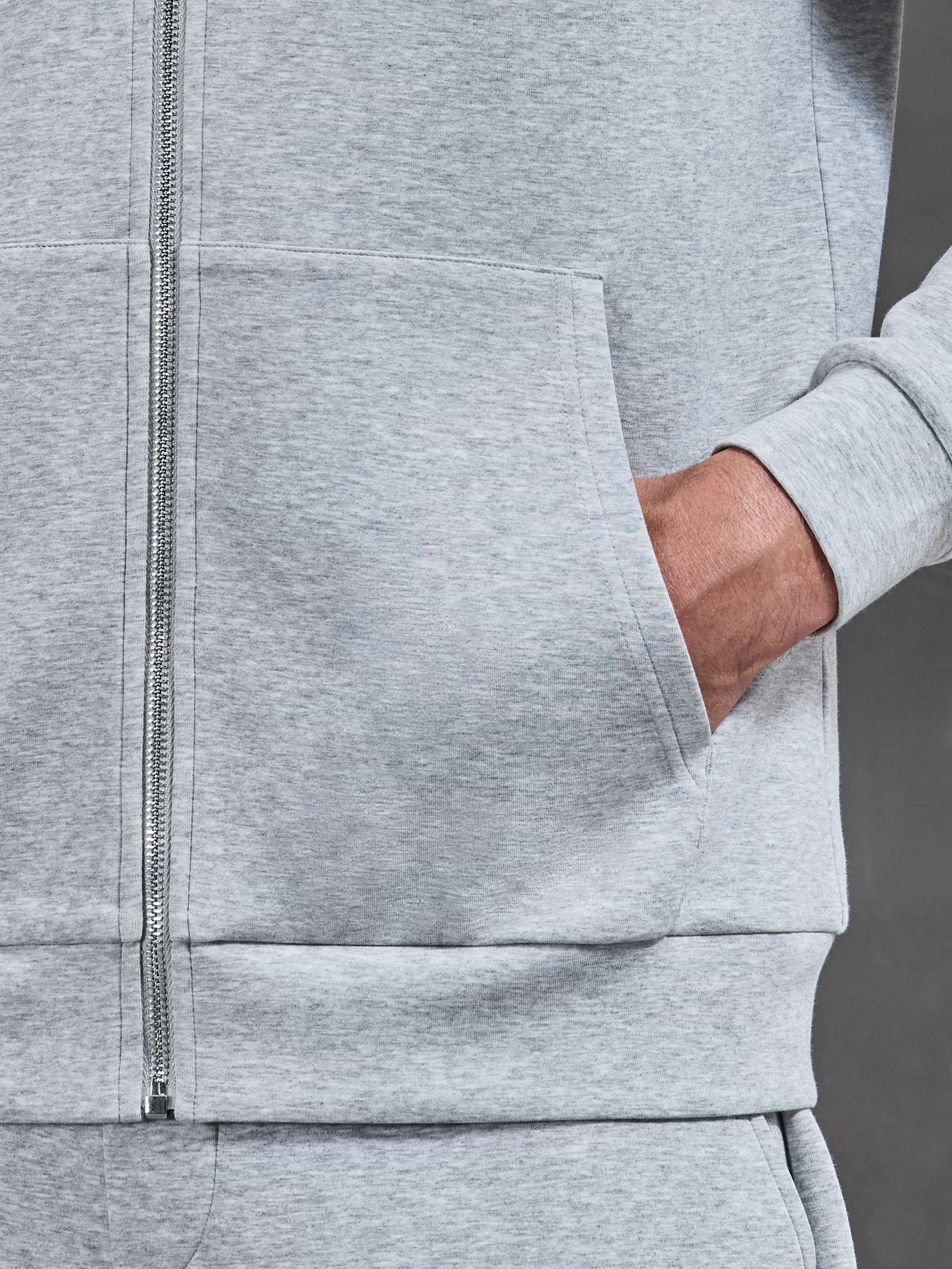 Interlock Jersey Zip Hoodie in Marl Grey