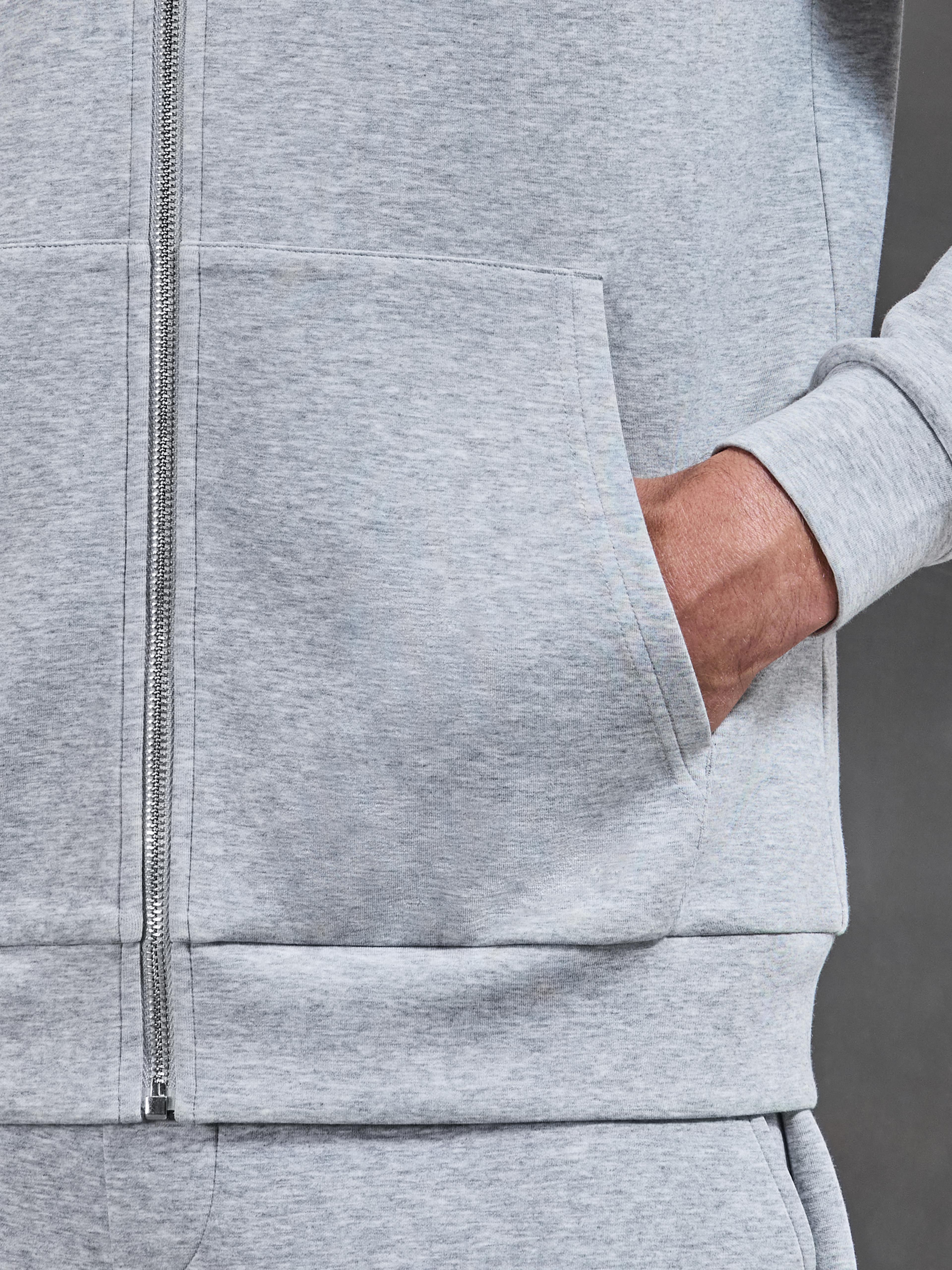 Interlock Jersey Zip Hoodie in Marl Grey