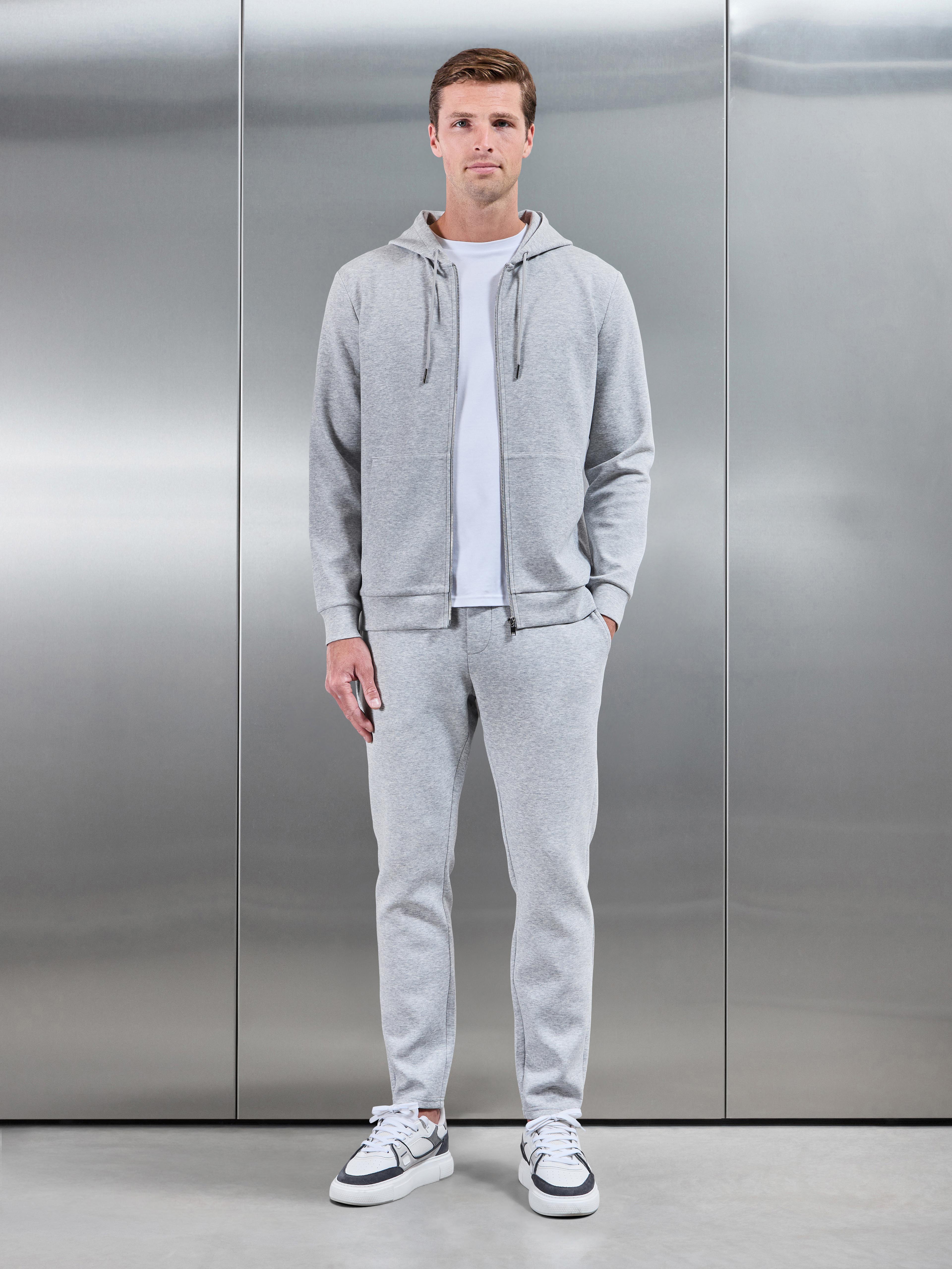 Interlock Jersey Zip Hoodie in Marl Grey