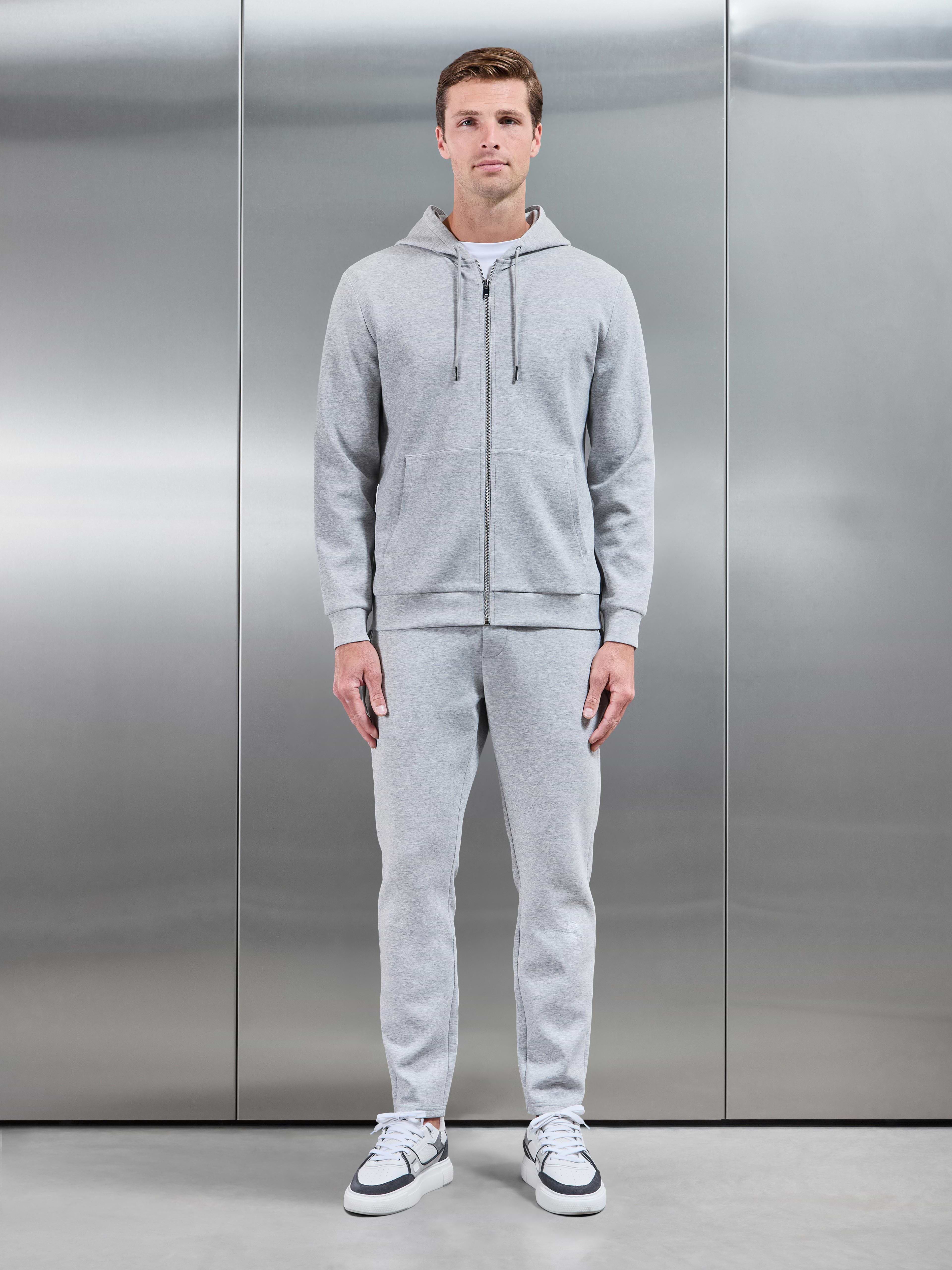 Interlock Jersey Zip Hoodie in Marl Grey