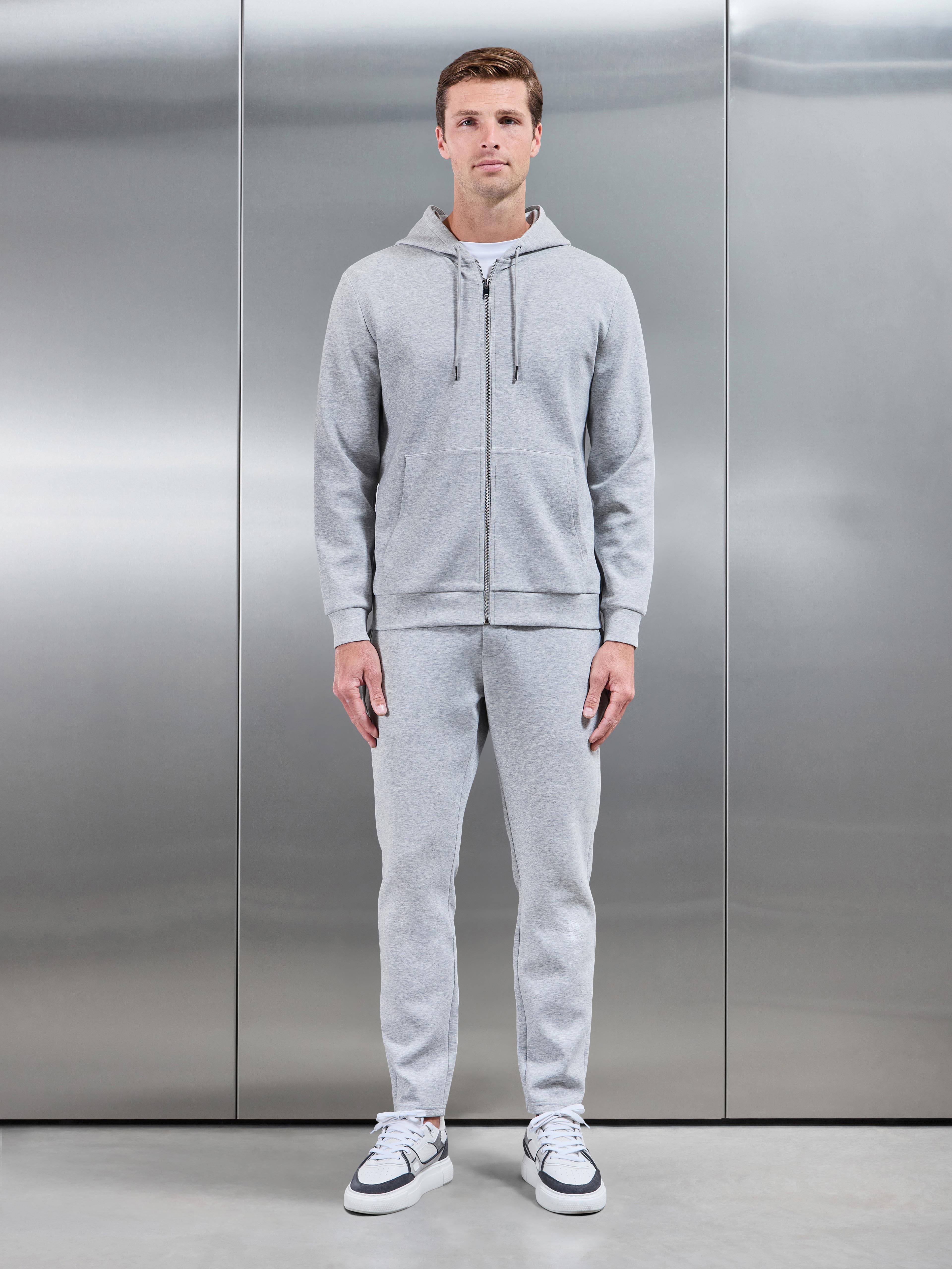 Interlock Jersey Zip Hoodie in Marl Grey