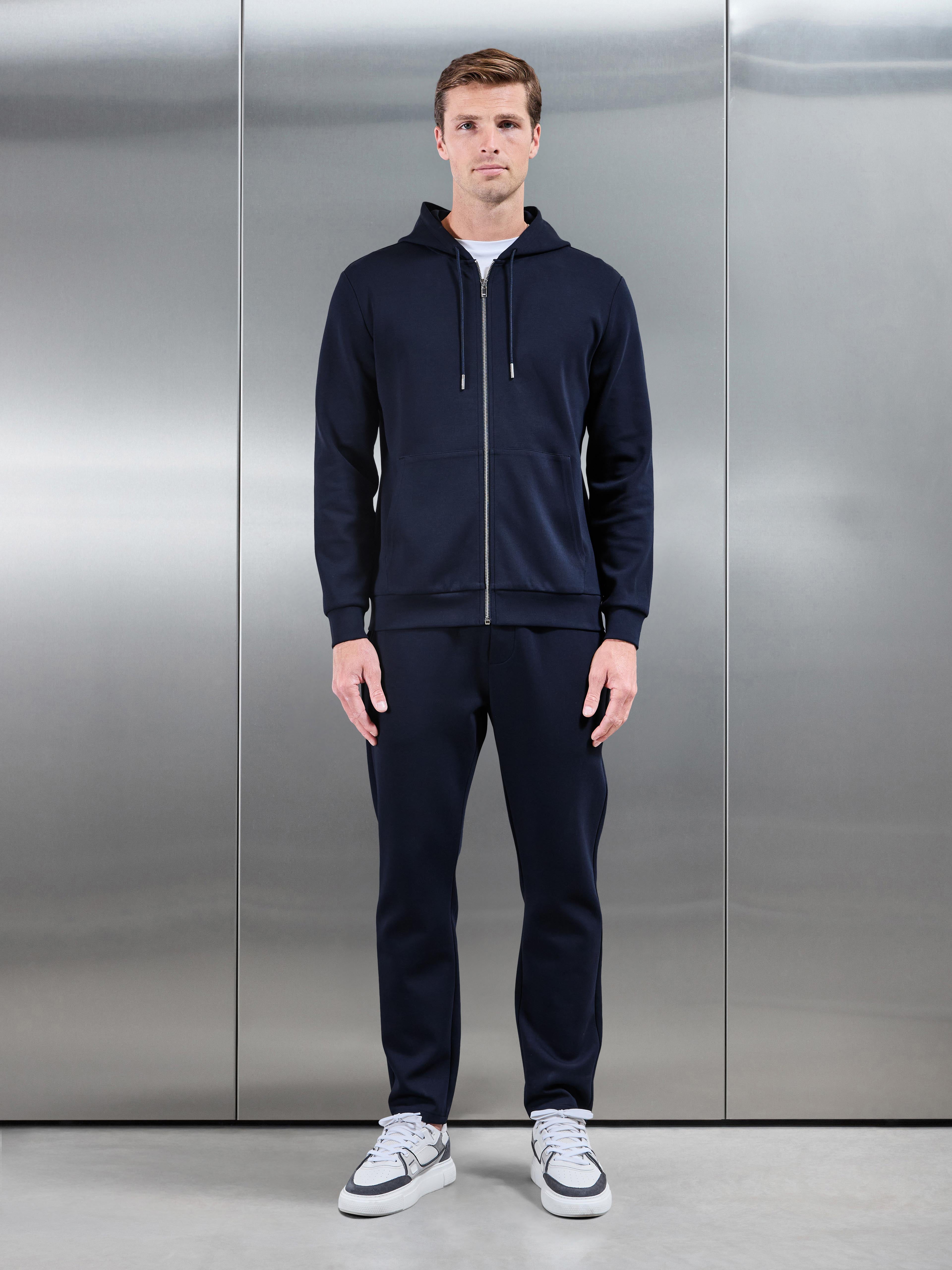 Interlock Jersey Zip Hoodie in Navy