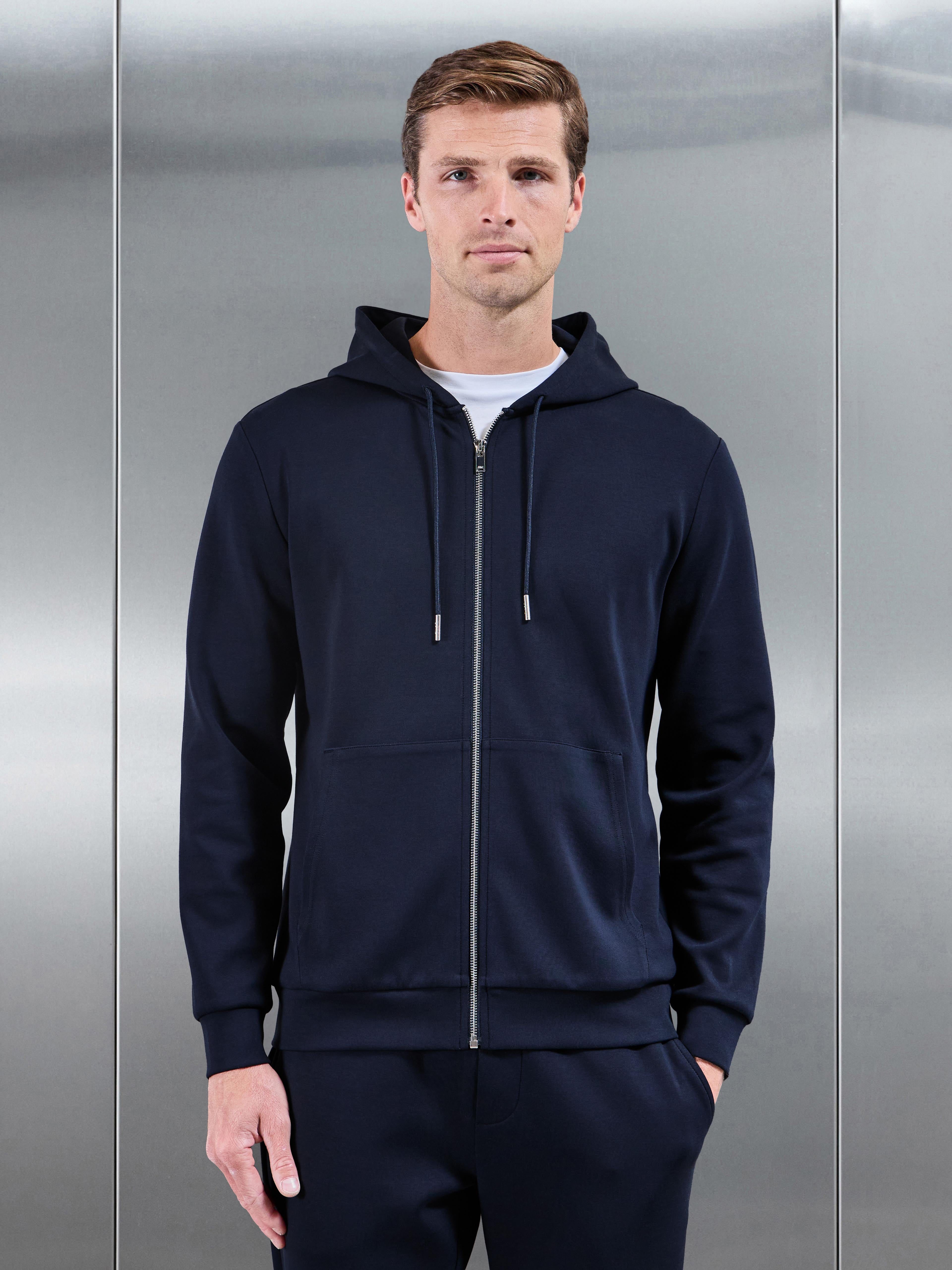 Interlock Jersey Zip Hoodie in Navy
