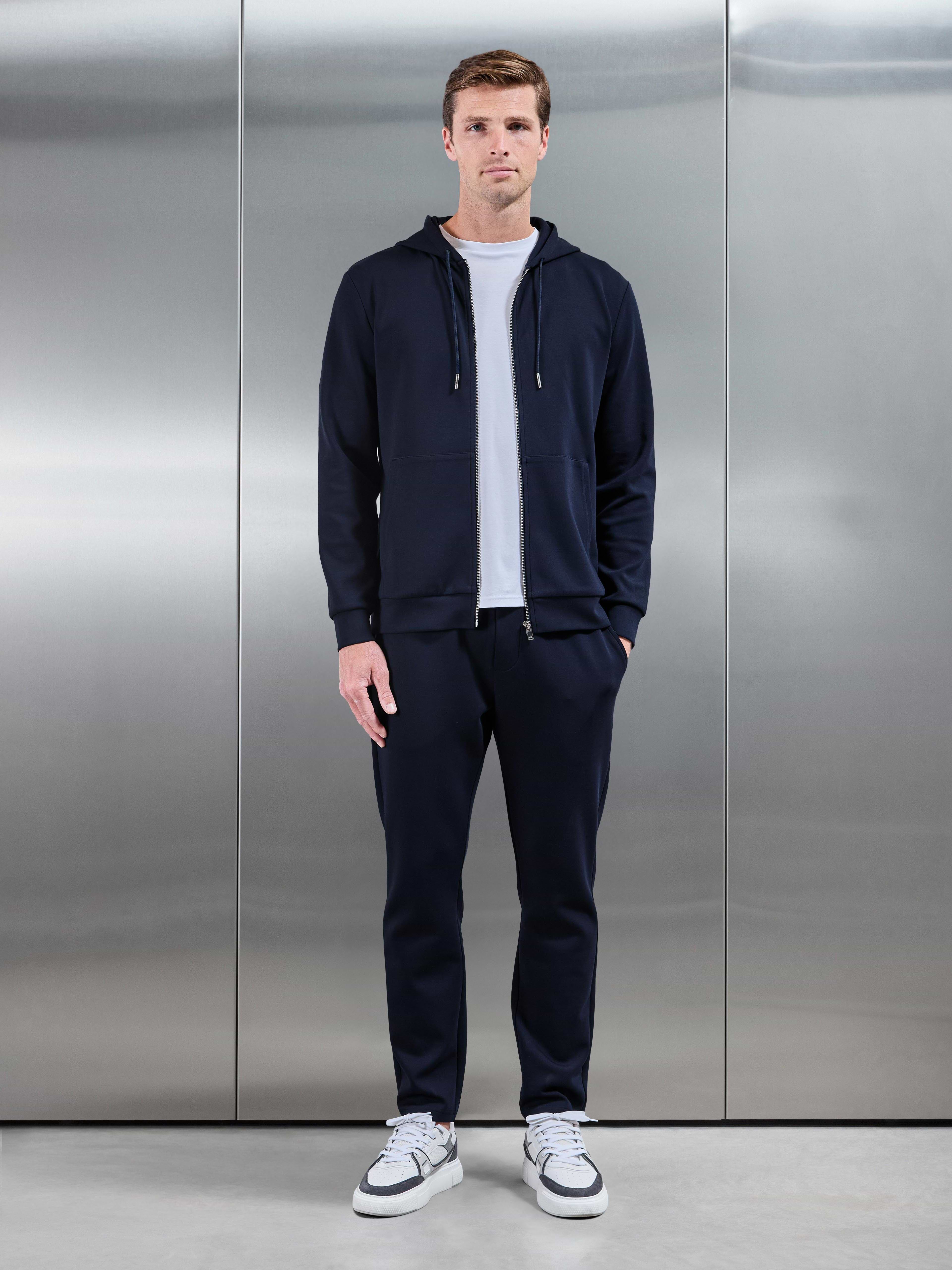 Interlock Jersey Zip Hoodie in Navy