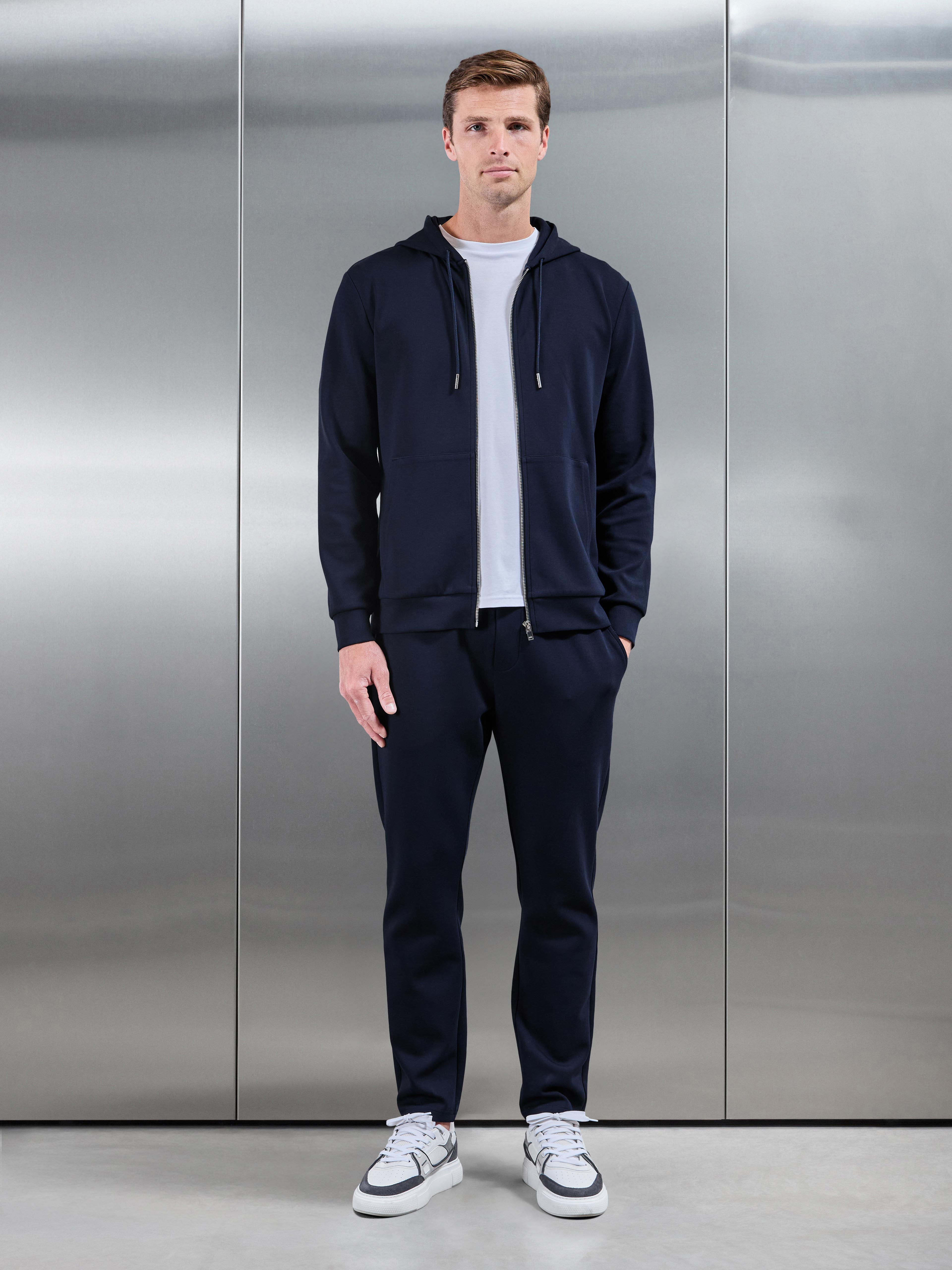 Interlock Jersey Zip Hoodie in Navy