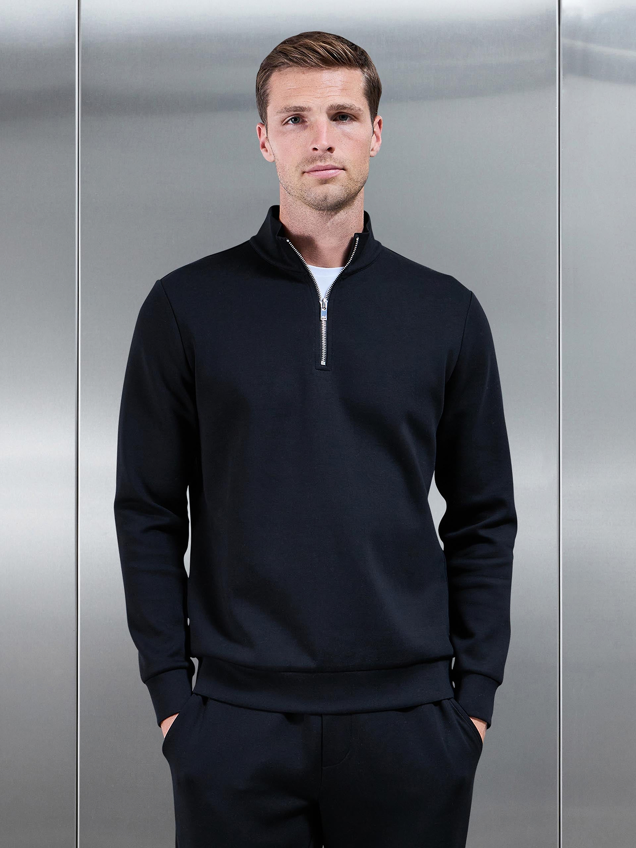 Interlock Jersey Half Zip in Black | ARNE UK