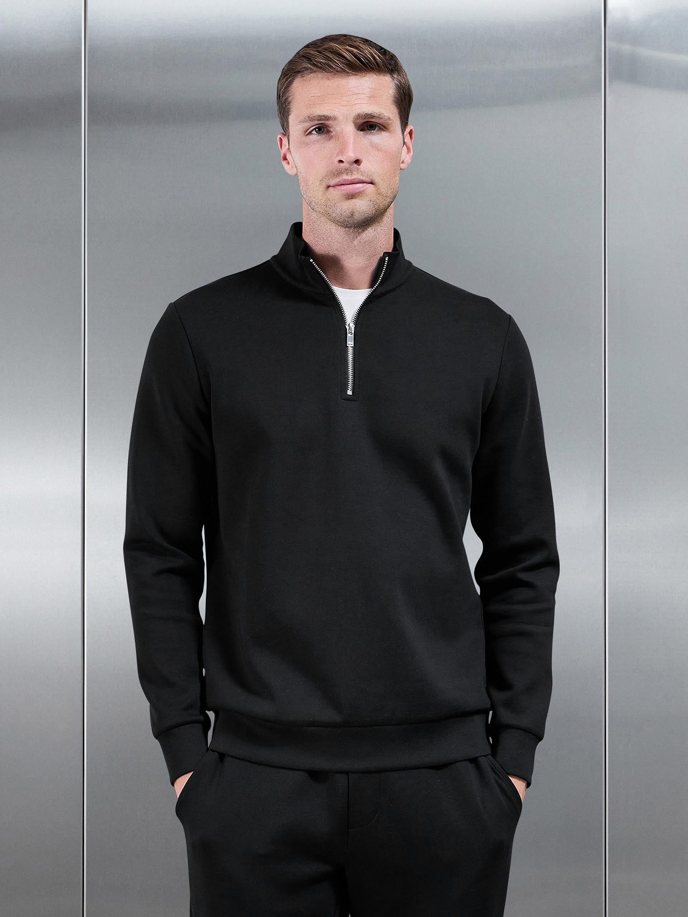 Interlock Jersey Half Zip in Black | ARNE UK