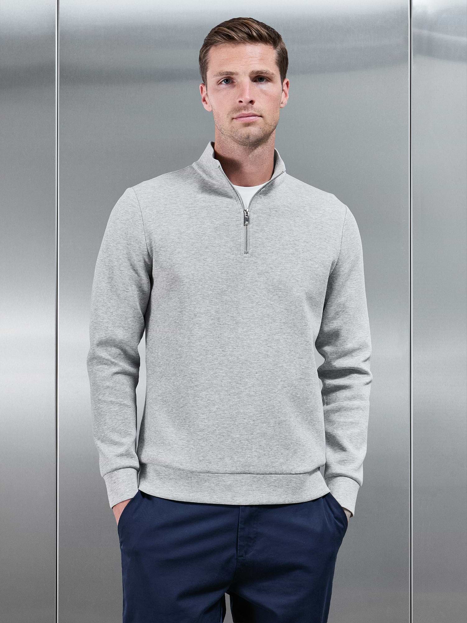 Interlock Jersey Half Zip in Marl Grey