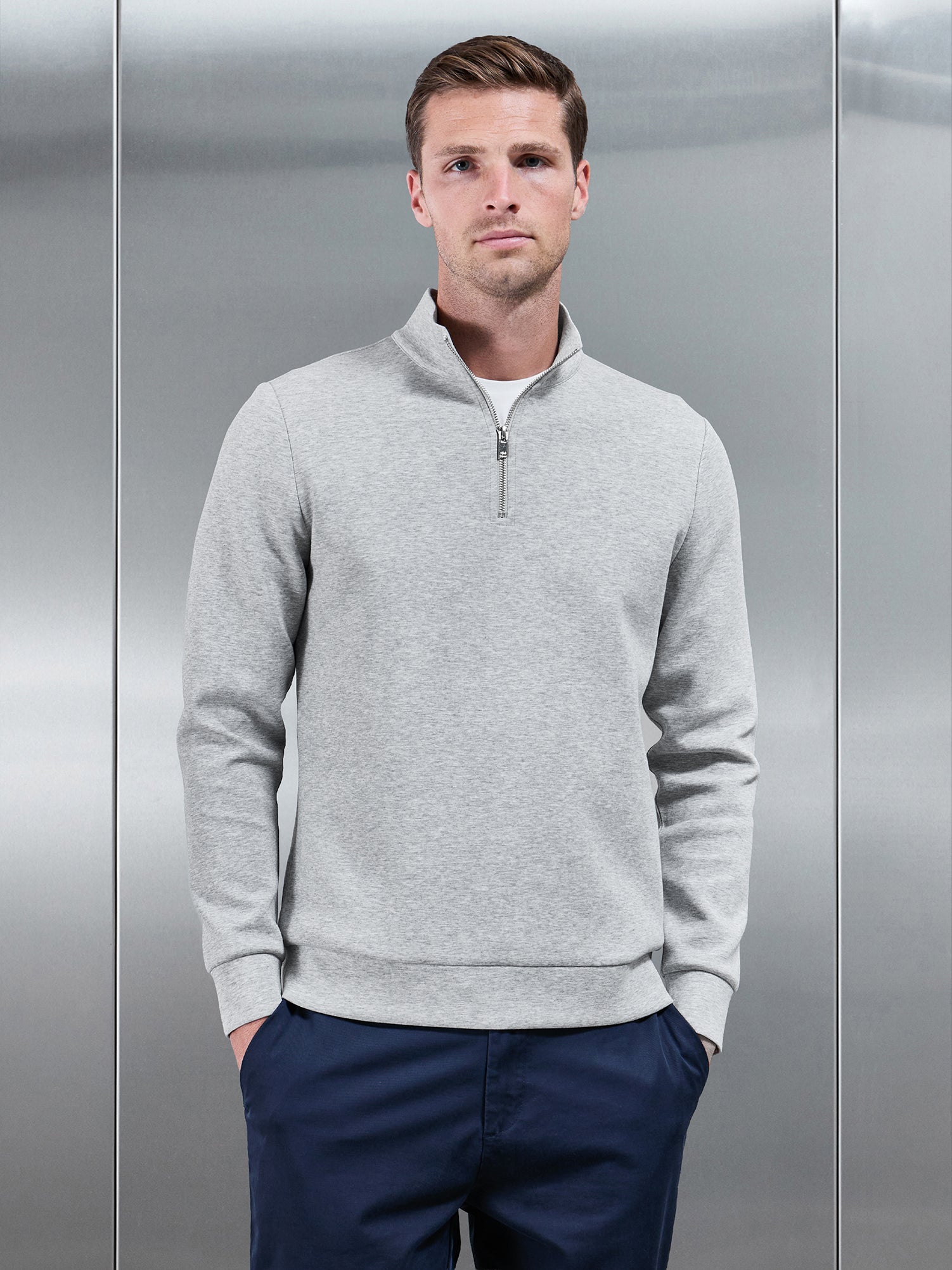 Interlock Jersey Half Zip in Marl Grey