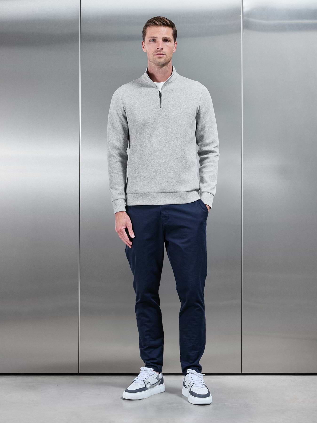 Interlock Jersey Half Zip in Marl Grey