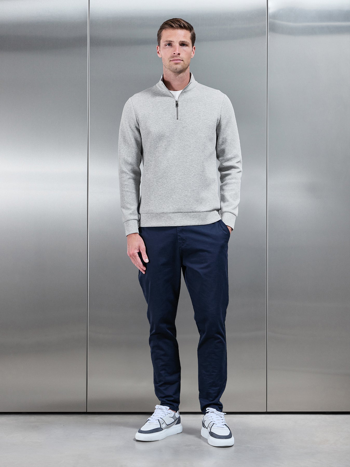 Interlock Jersey Half Zip in Marl Grey