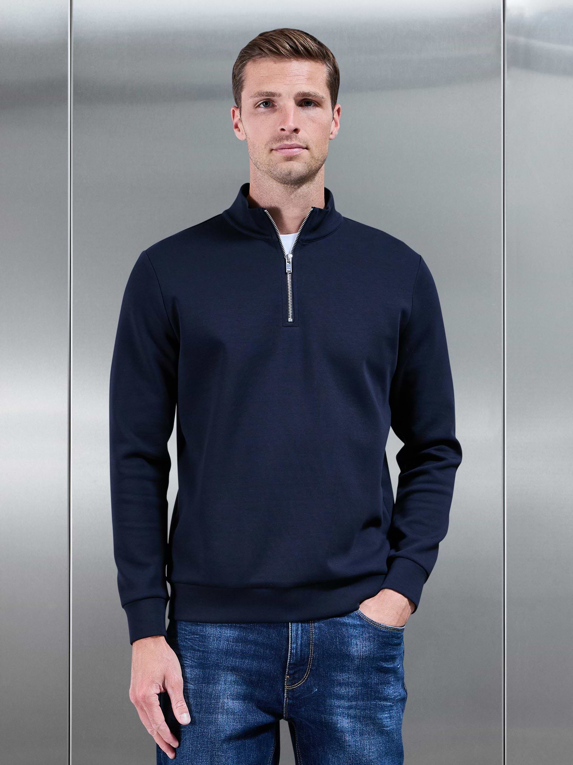 Interlock Jersey Half Zip in Navy | ARNE UK