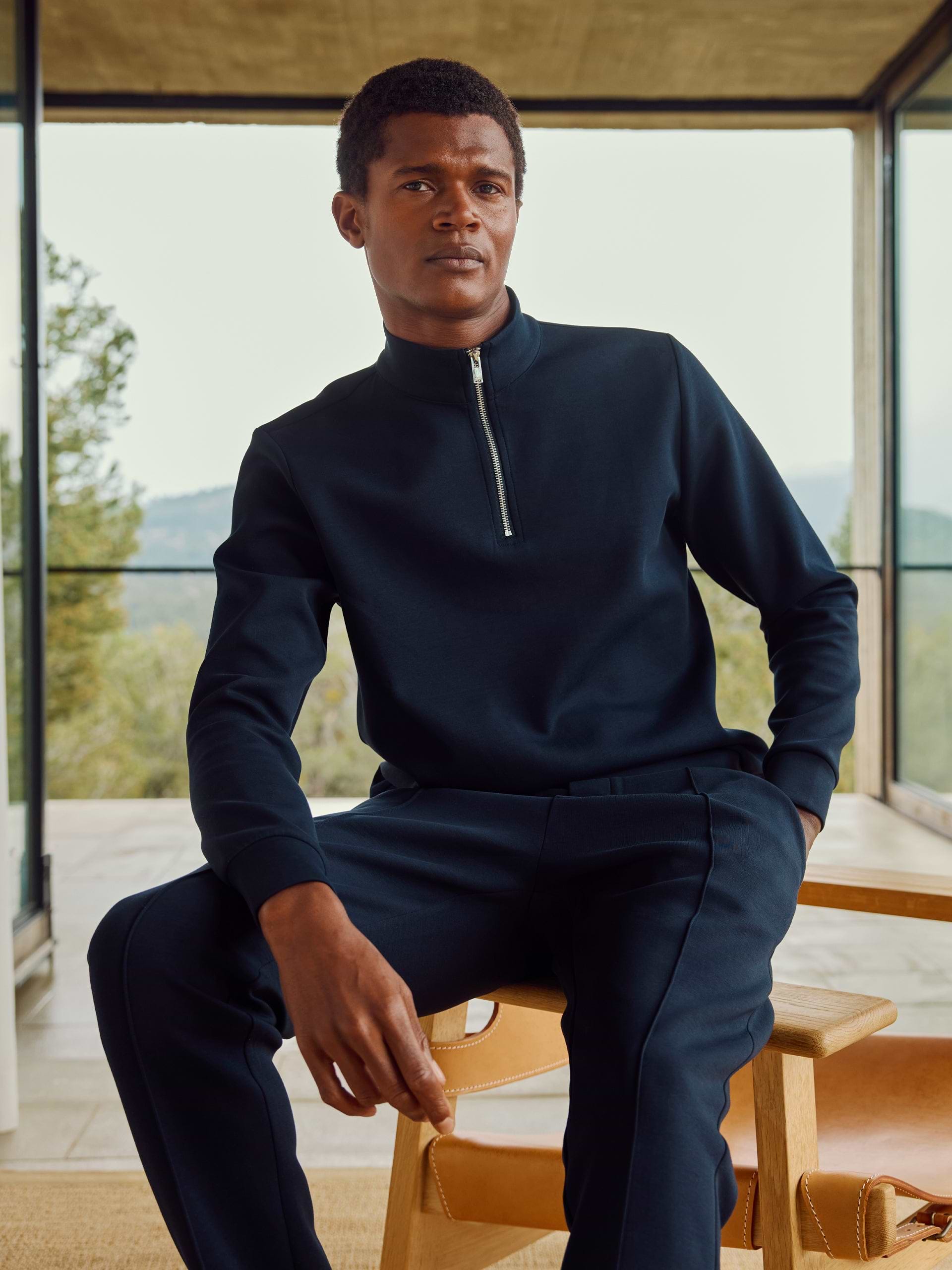 Interlock Jersey Half Zip in Navy