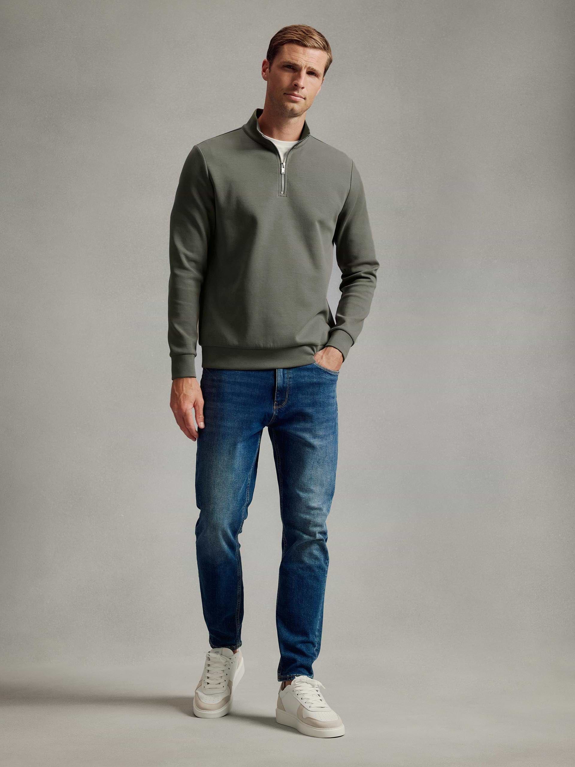 Interlock Jersey Half Zip in Sage