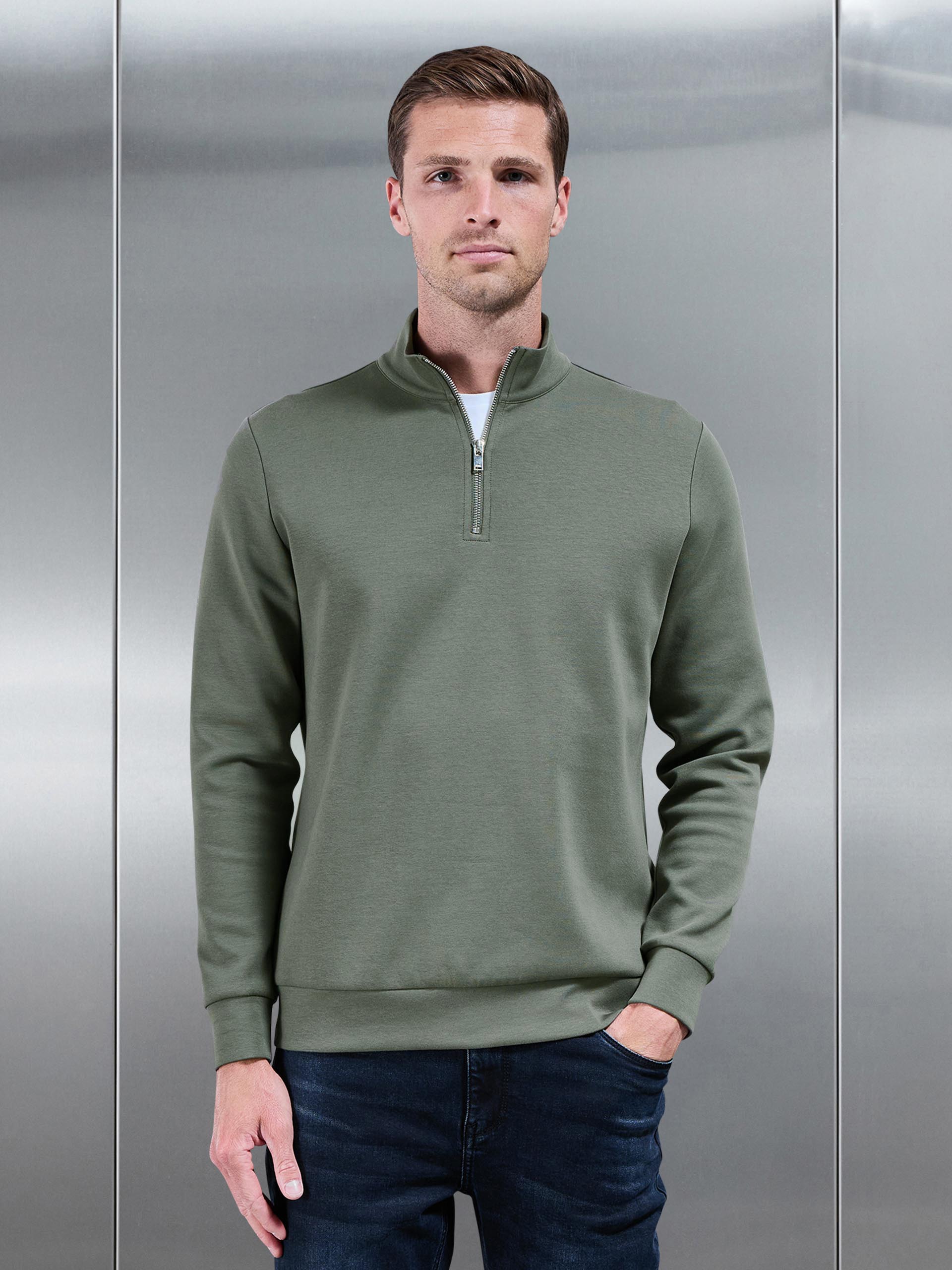 Interlock Jersey Half Zip in Sage