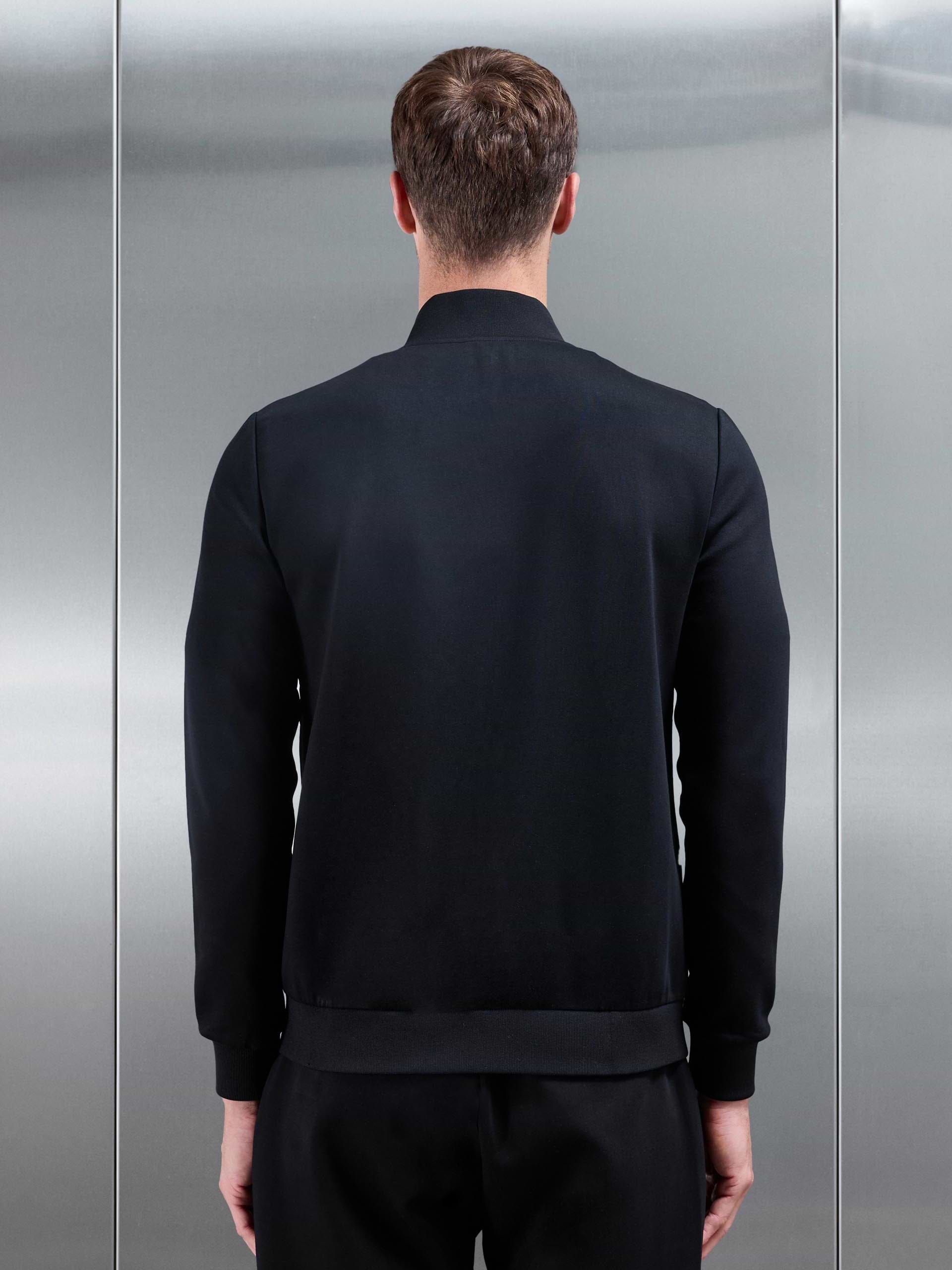 Interlock Jersey Hybrid Funnel Neck Jacket in Black