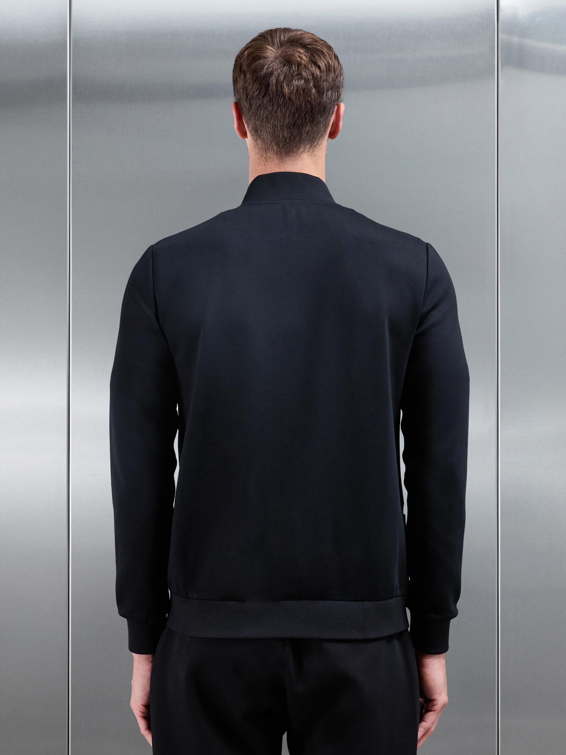 Interlock Jersey Hybrid Funnel Neck Jacket in Black