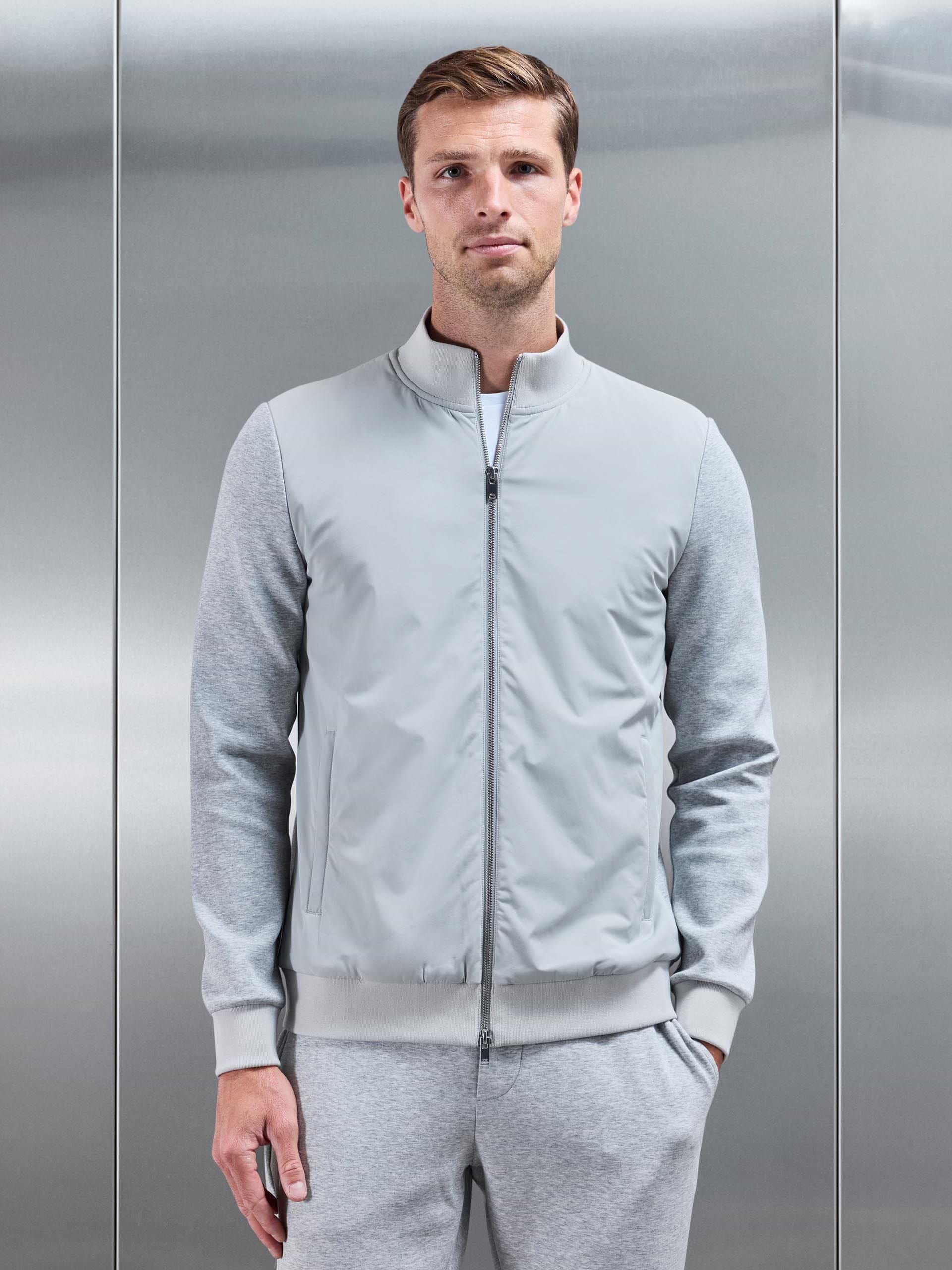 Interlock Jersey Hybrid Funnel Neck Jacket in Marl Grey
