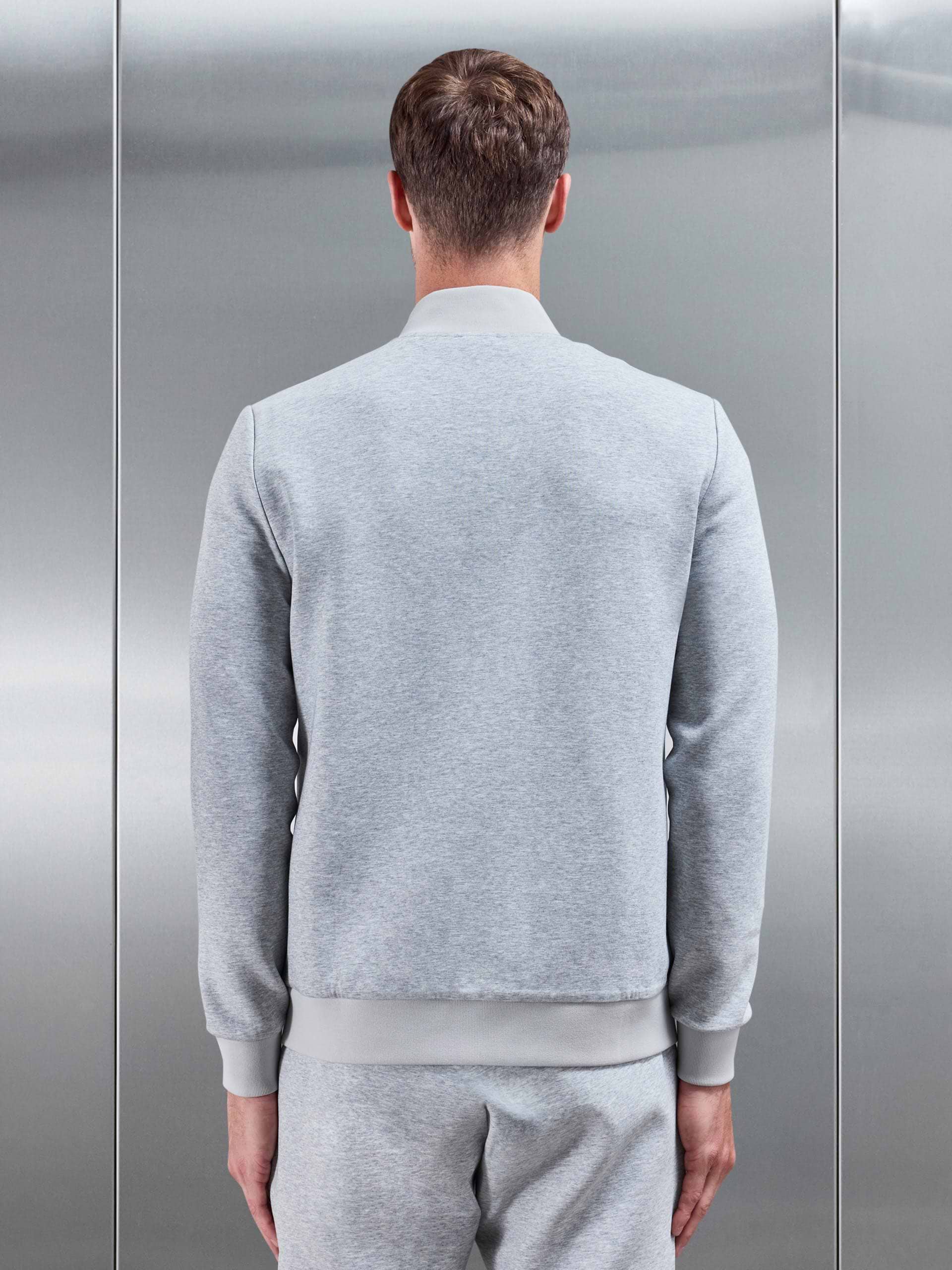 Interlock Jersey Hybrid Funnel Neck Jacket in Marl Grey