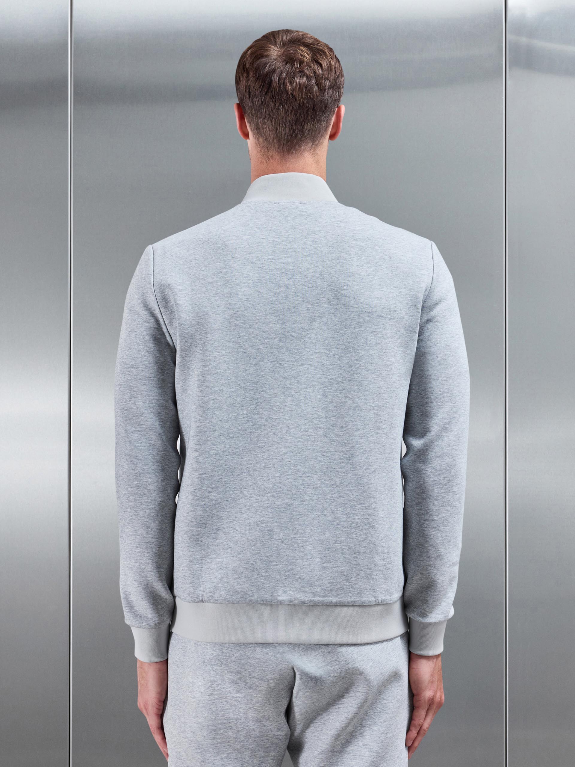 Interlock Jersey Hybrid Funnel Neck Jacket in Marl Grey