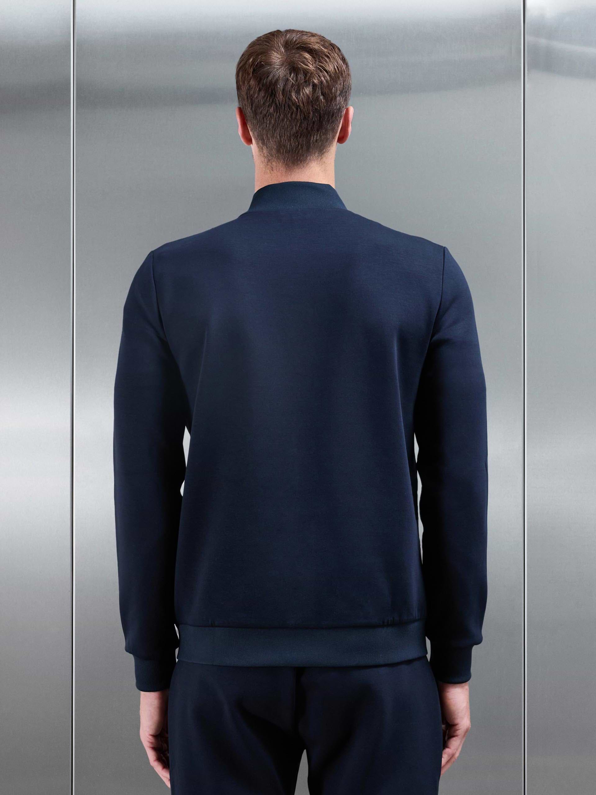 Interlock Jersey Hybrid Funnel Neck Jacket in Navy