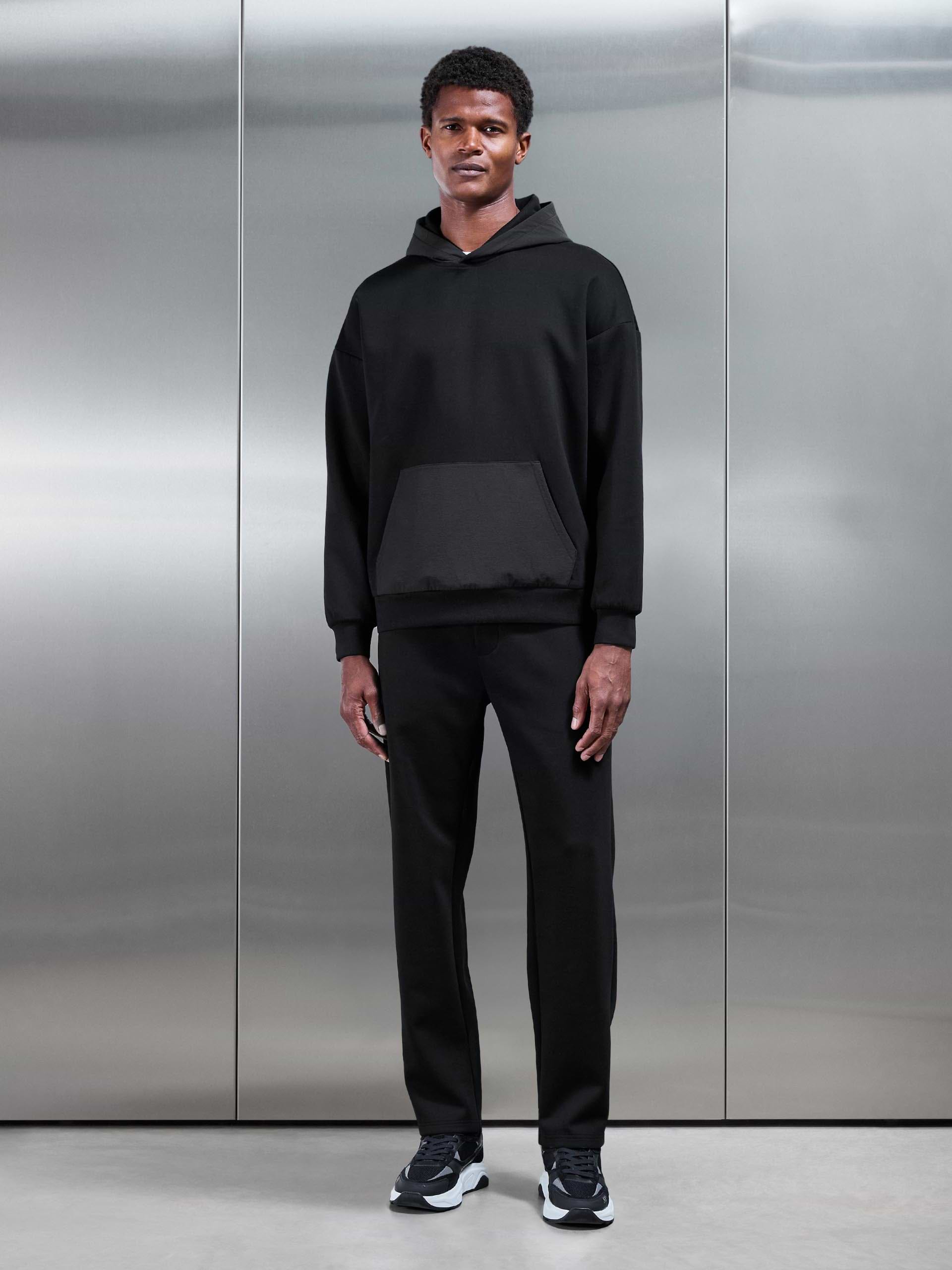 Interlock Jersey Hybrid Relaxed Hoodie in Black