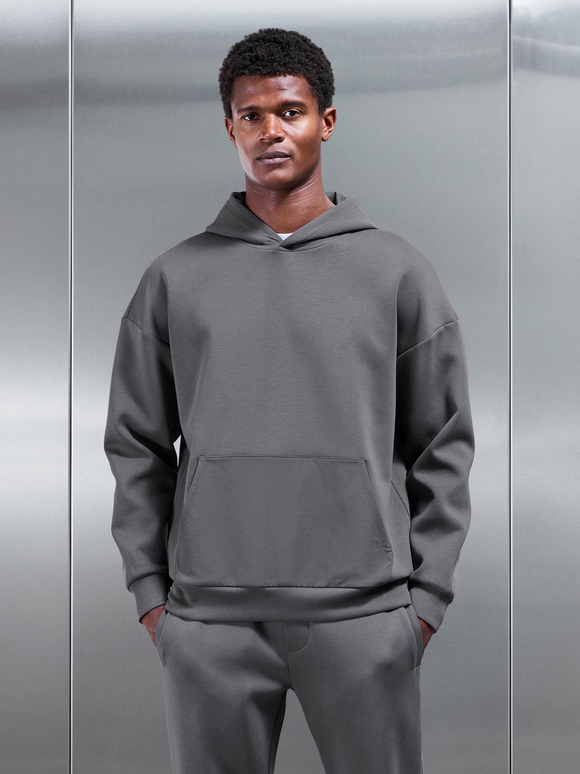 Interlock Jersey Hybrid Relaxed Hoodie in Charcoal