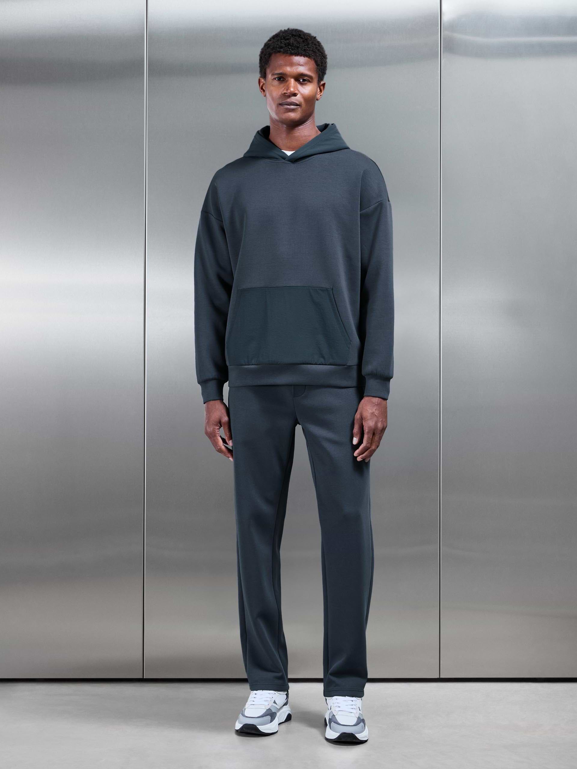 Interlock Jersey Hybrid Relaxed Hoodie in Slate Blue