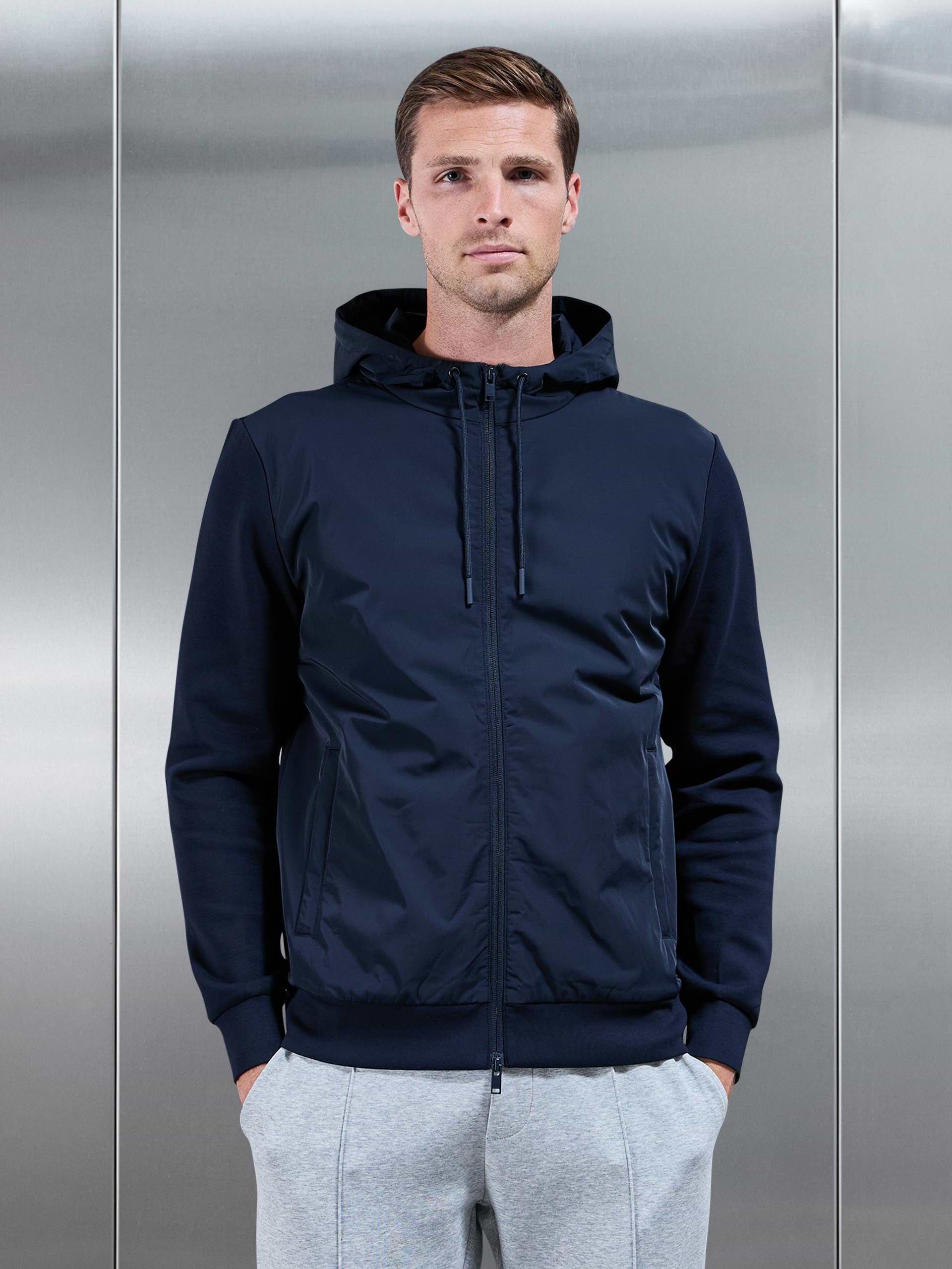 Interlock Jersey Hybrid Technical Windbreaker in Navy