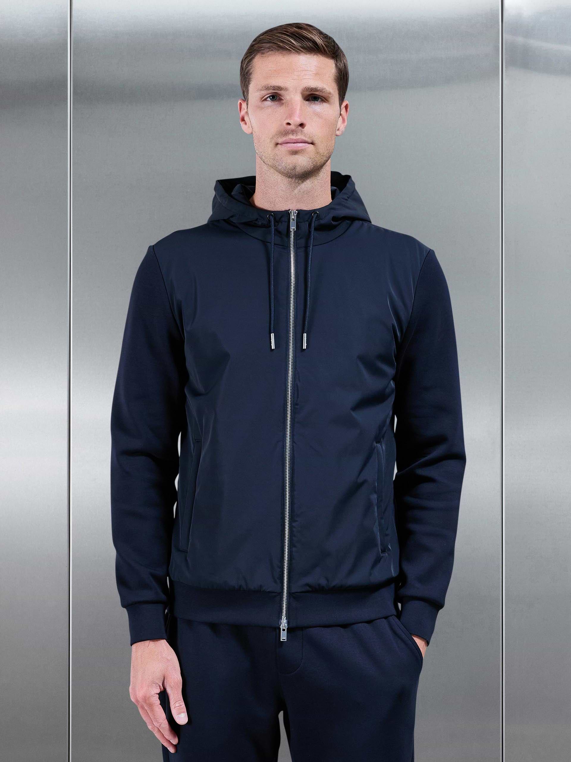 Interlock Jersey Hybrid Windbreaker in Navy