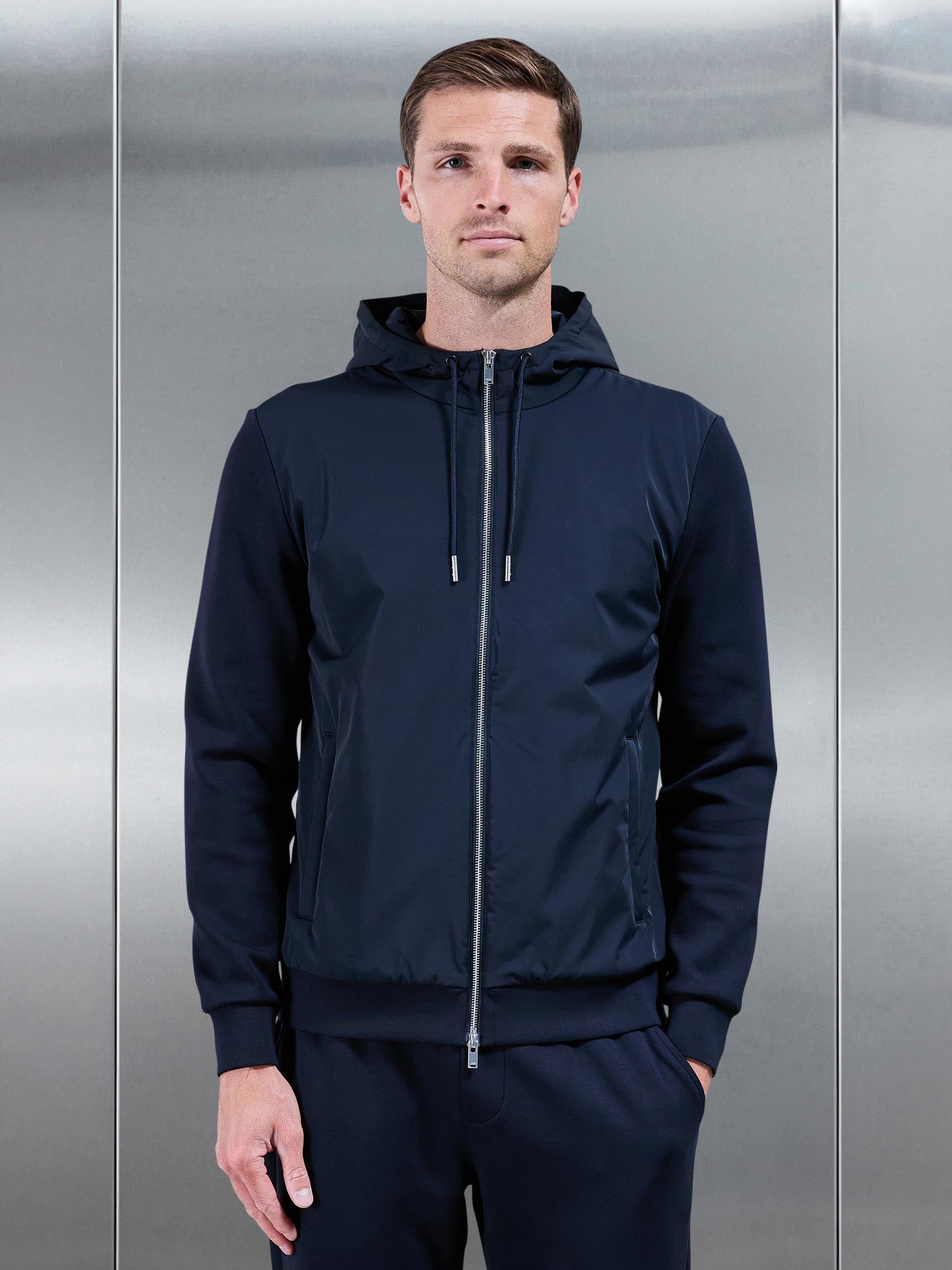 Interlock Jersey Hybrid Windbreaker in Navy