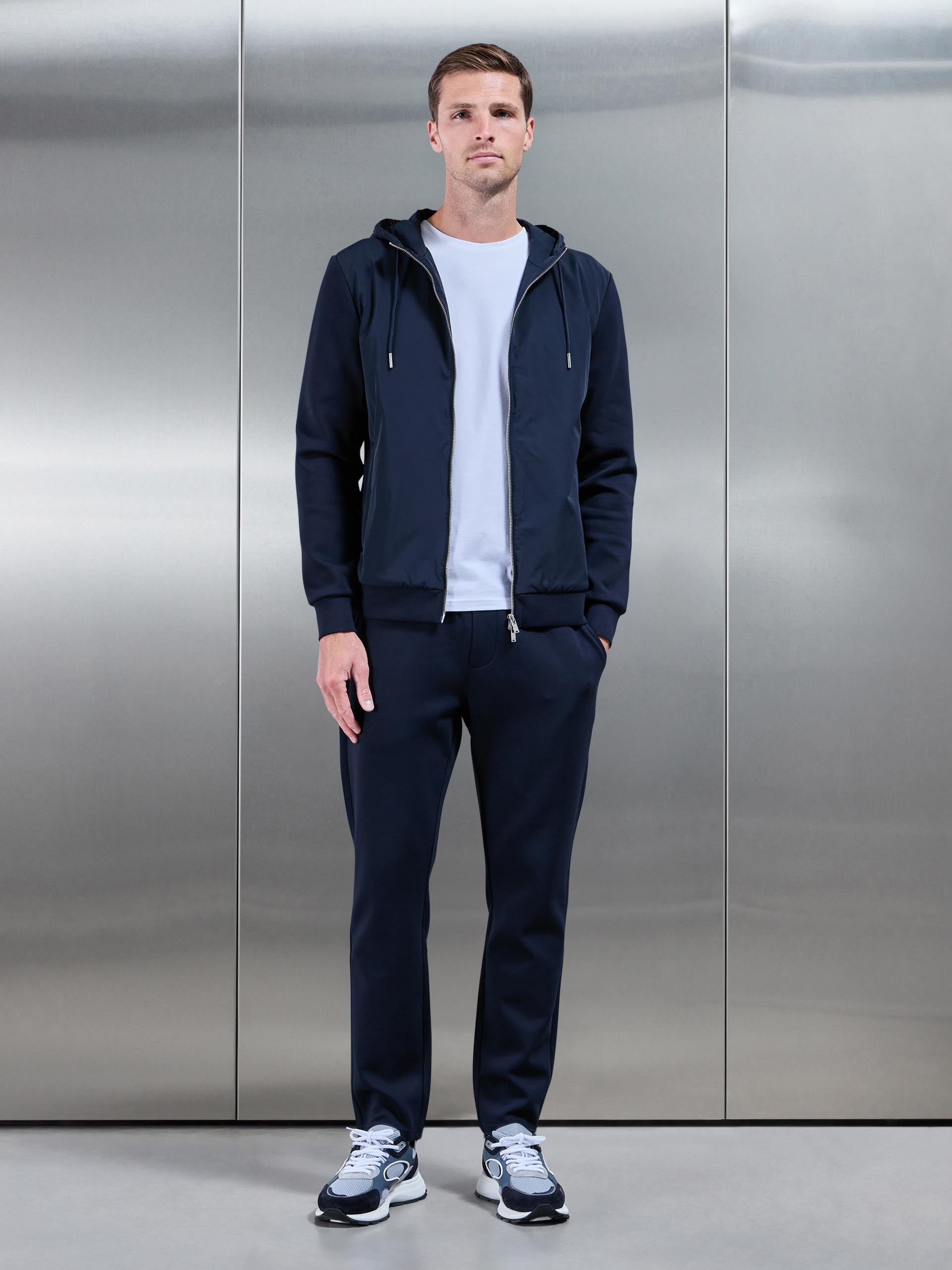 Interlock Jersey Hybrid Windbreaker in Navy