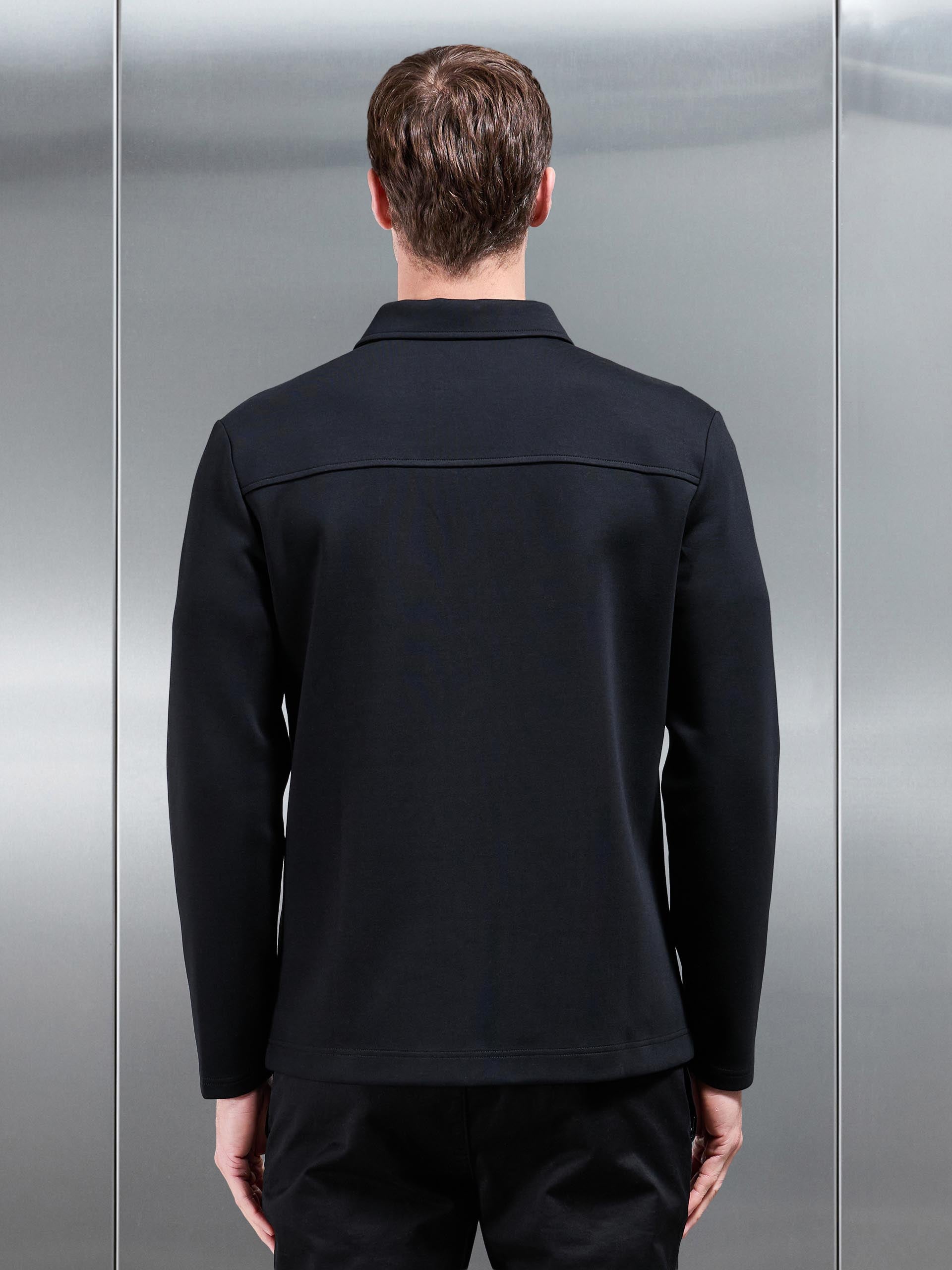 Interlock Jersey Pocket Popper Overshirt in Black