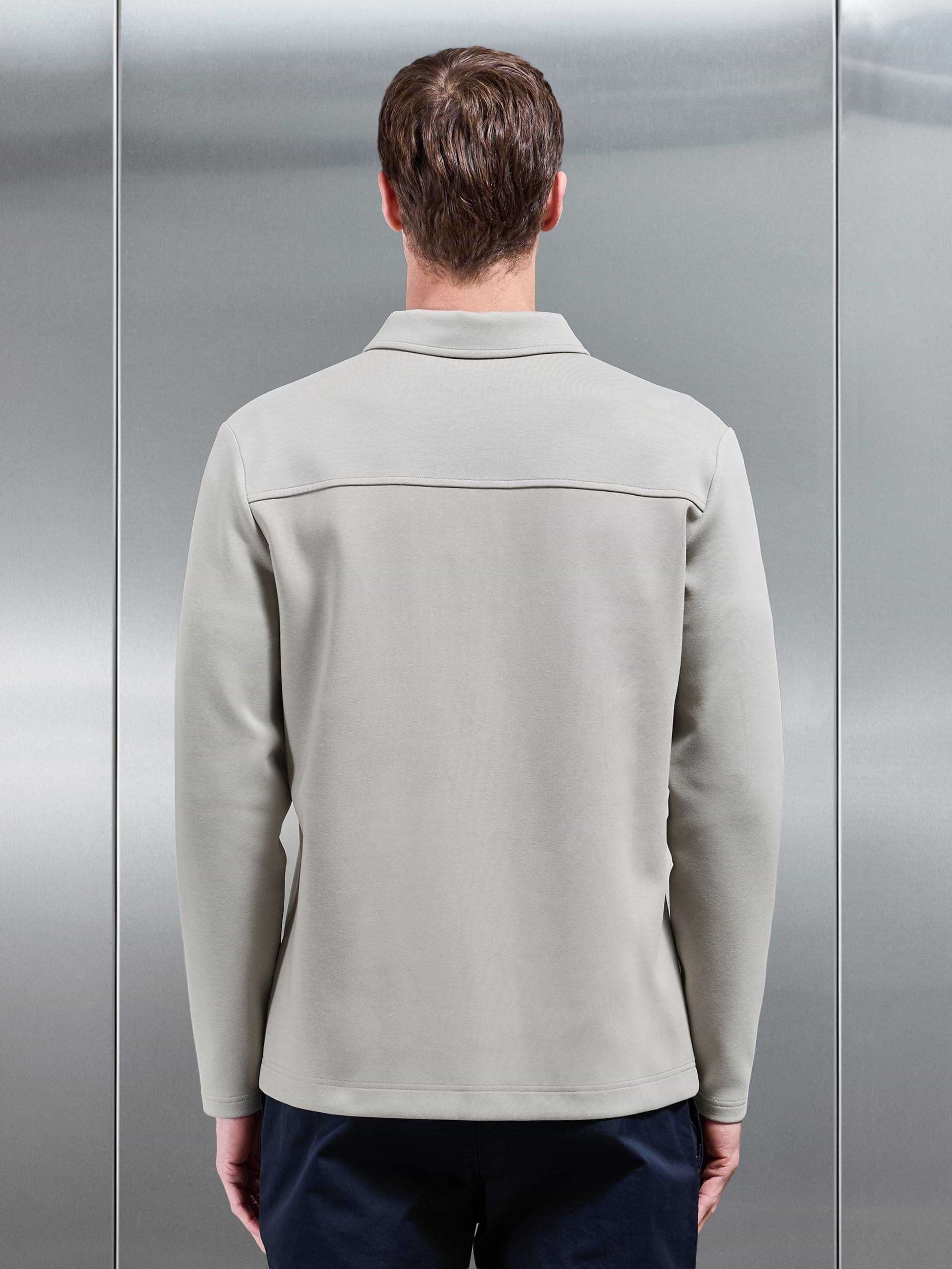 Interlock Jersey Pocket Popper Overshirt in Stone