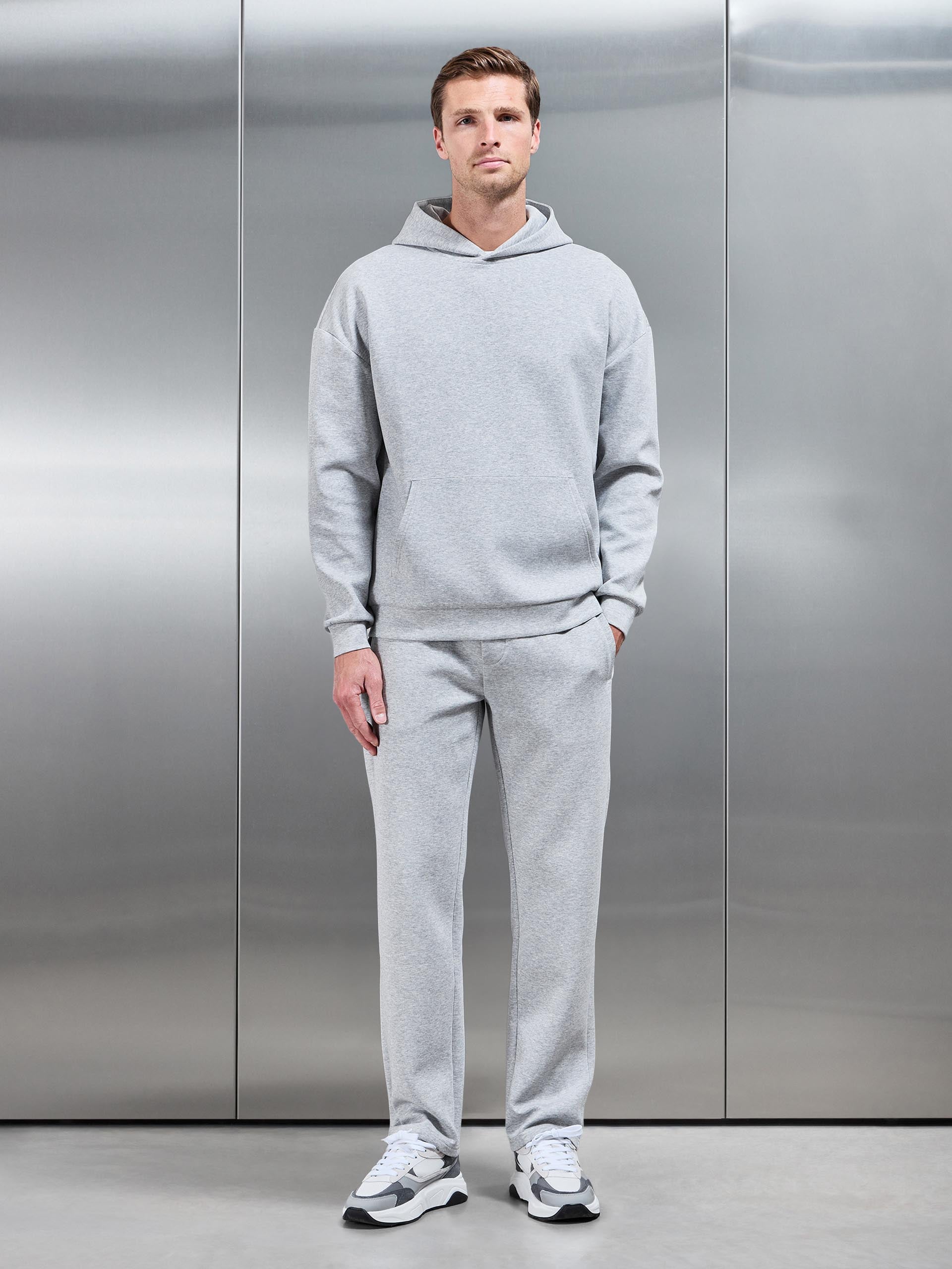 Interlock Jersey Relaxed Fit Hoodie in Marl Grey