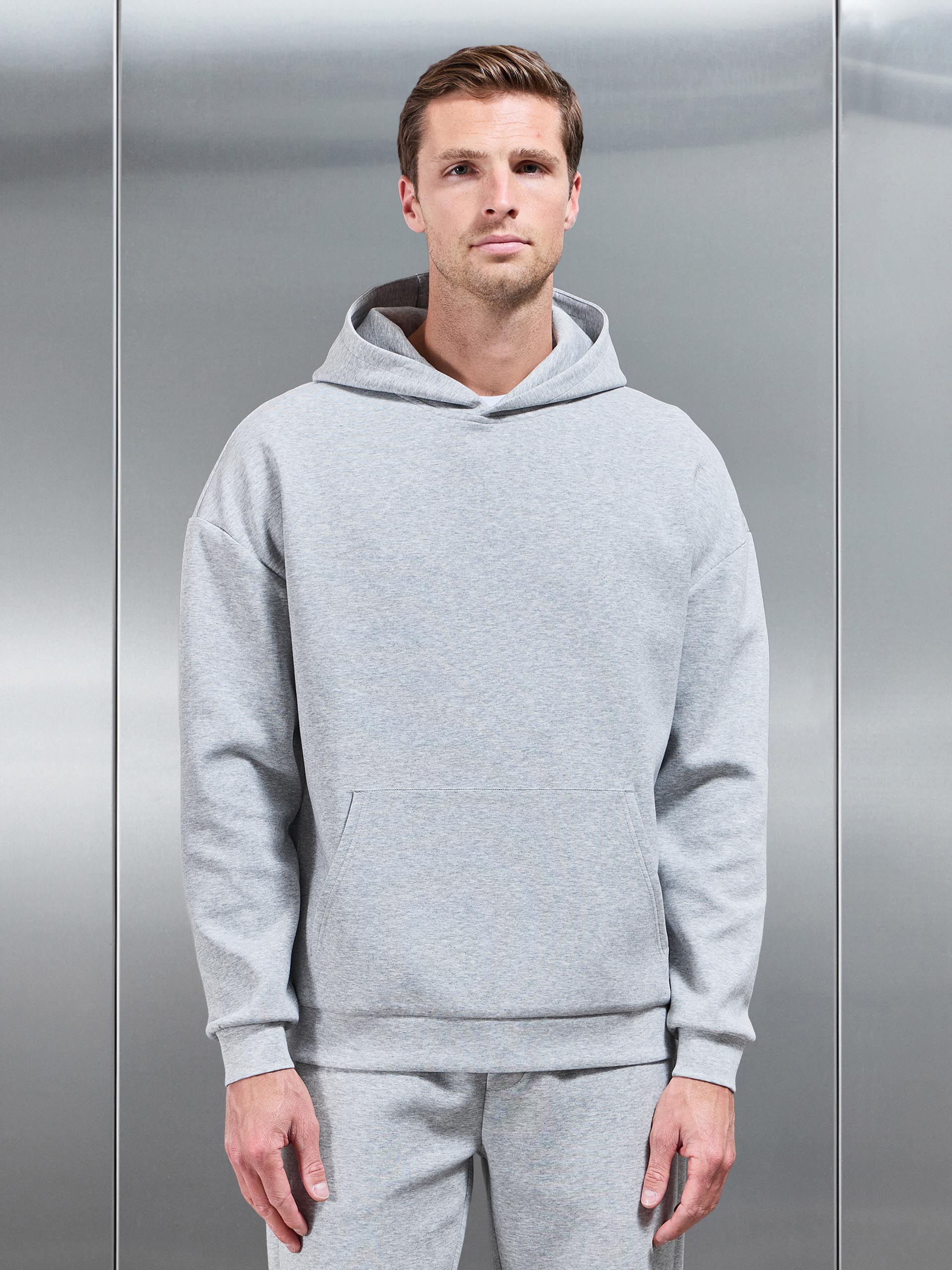 Interlock Jersey Relaxed Fit Hoodie in Marl Grey