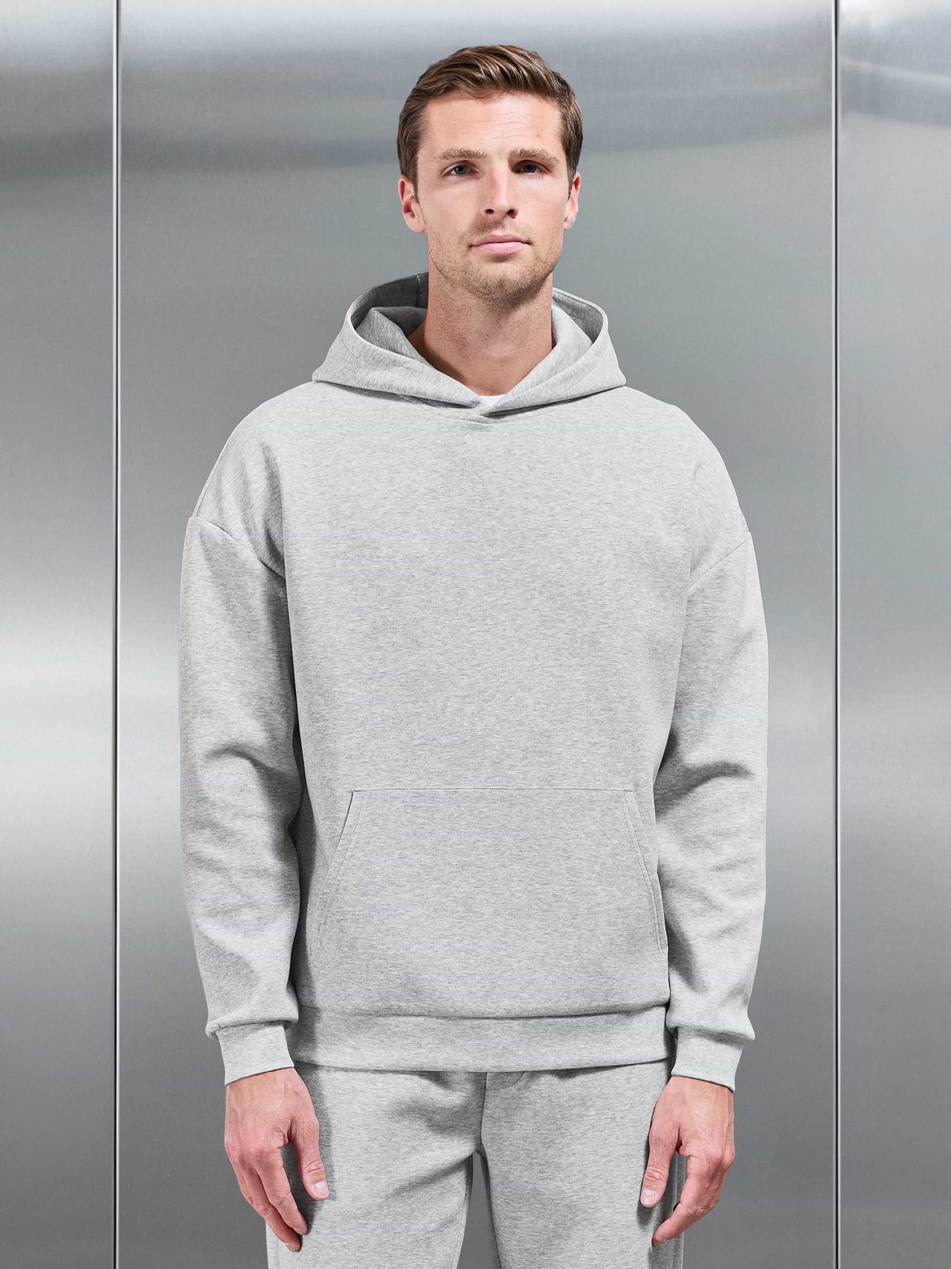 Interlock Jersey Relaxed Fit Hoodie in Marl Grey